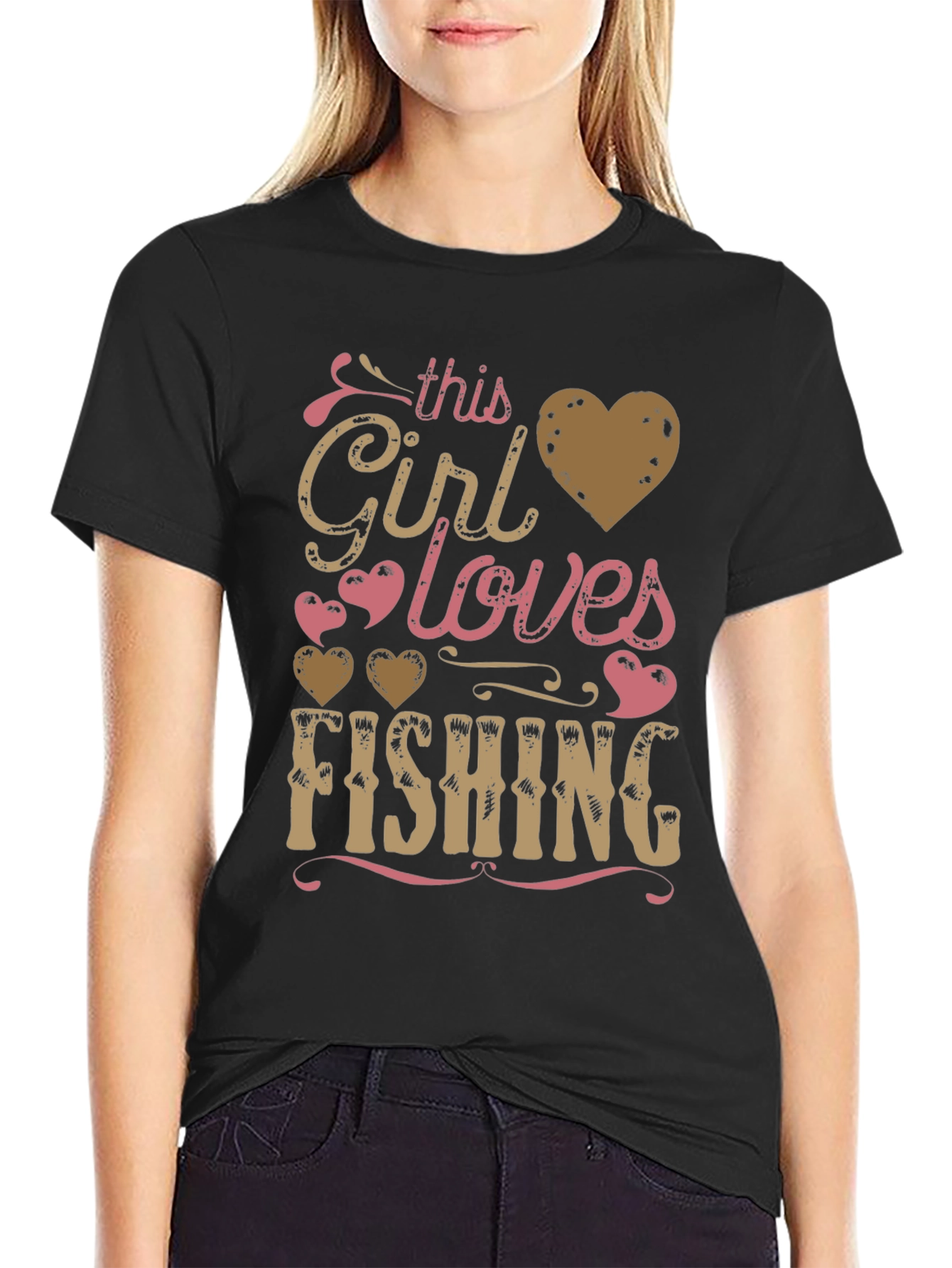 Fishing Girl Tee: Loves Fishing Heart Design