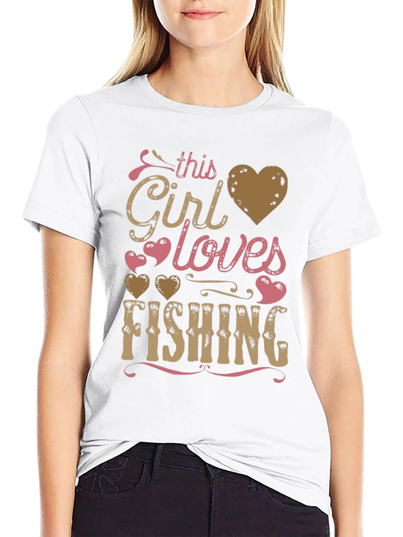 Fishing Girl Tee: Loves Fishing Heart Design