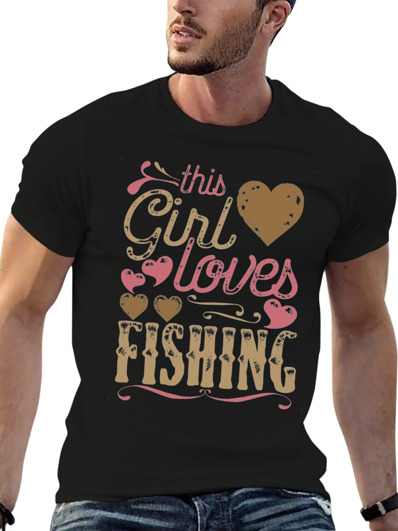 Fishing Girl Tee: Loves Fishing Heart Design