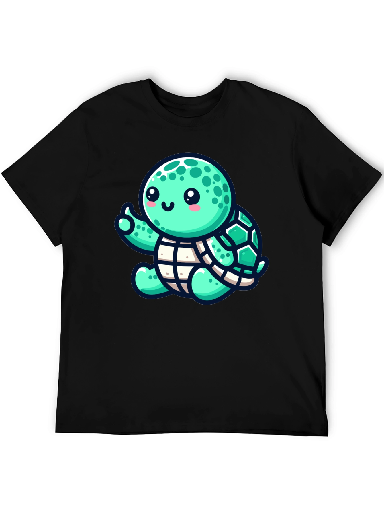 Cute Turtle Graphic Tee - Black Cotton T-Shirt