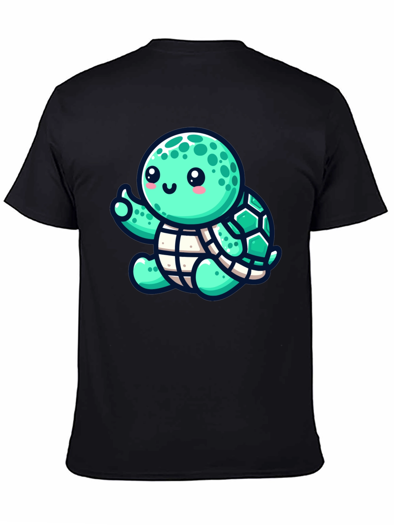 Cute Turtle Graphic Tee - Black Cotton T-Shirt
