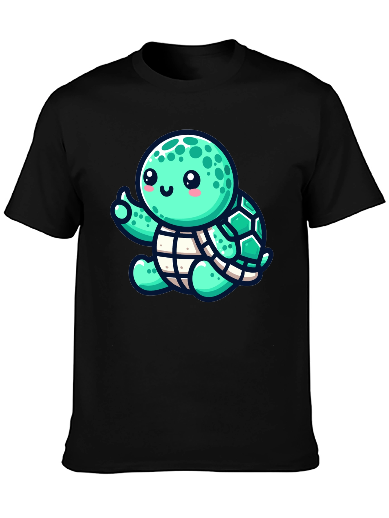 Cute Turtle Graphic Tee - Black Cotton T-Shirt
