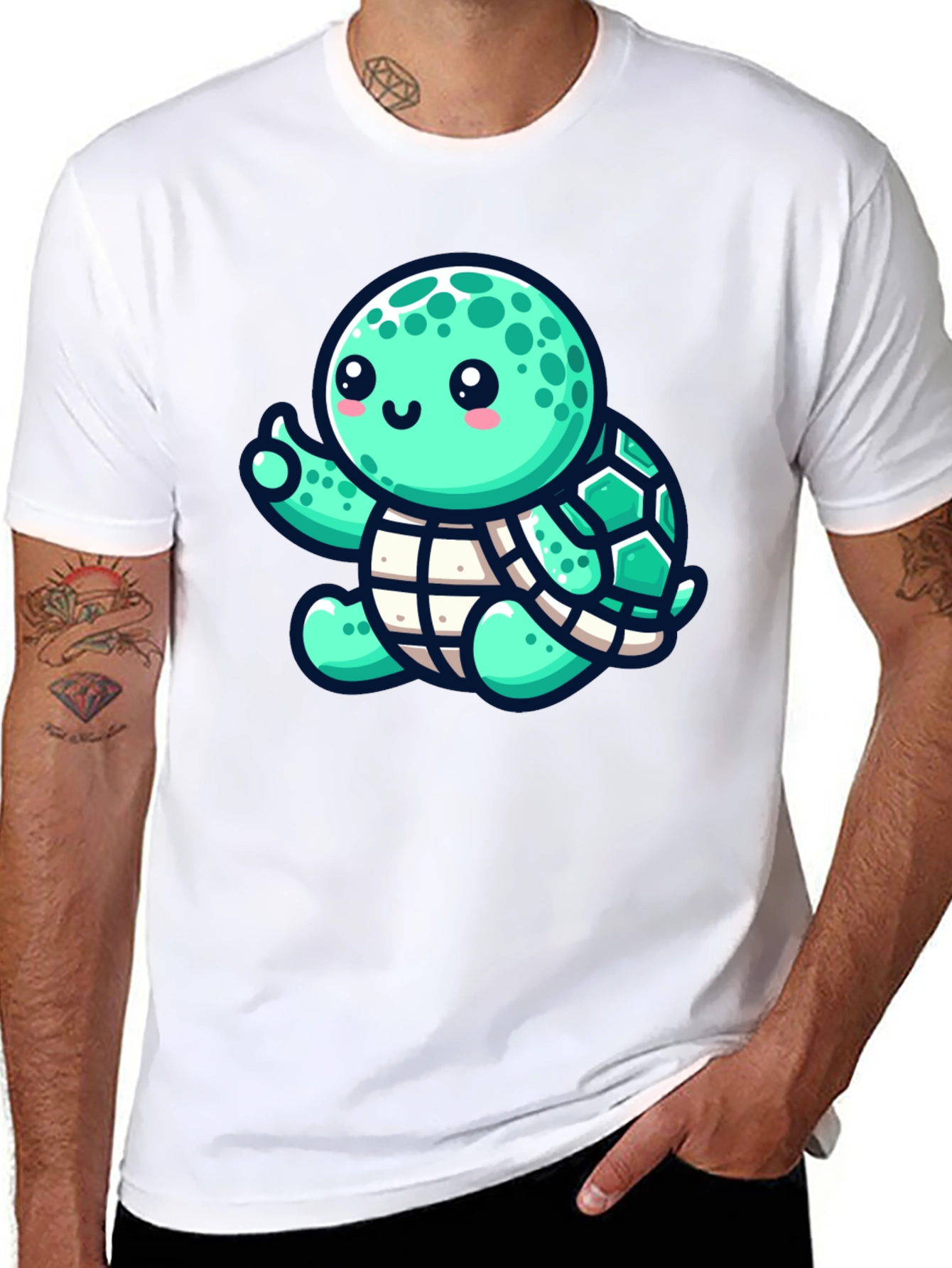 Cute Turtle Graphic Tee - Black Cotton T-Shirt
