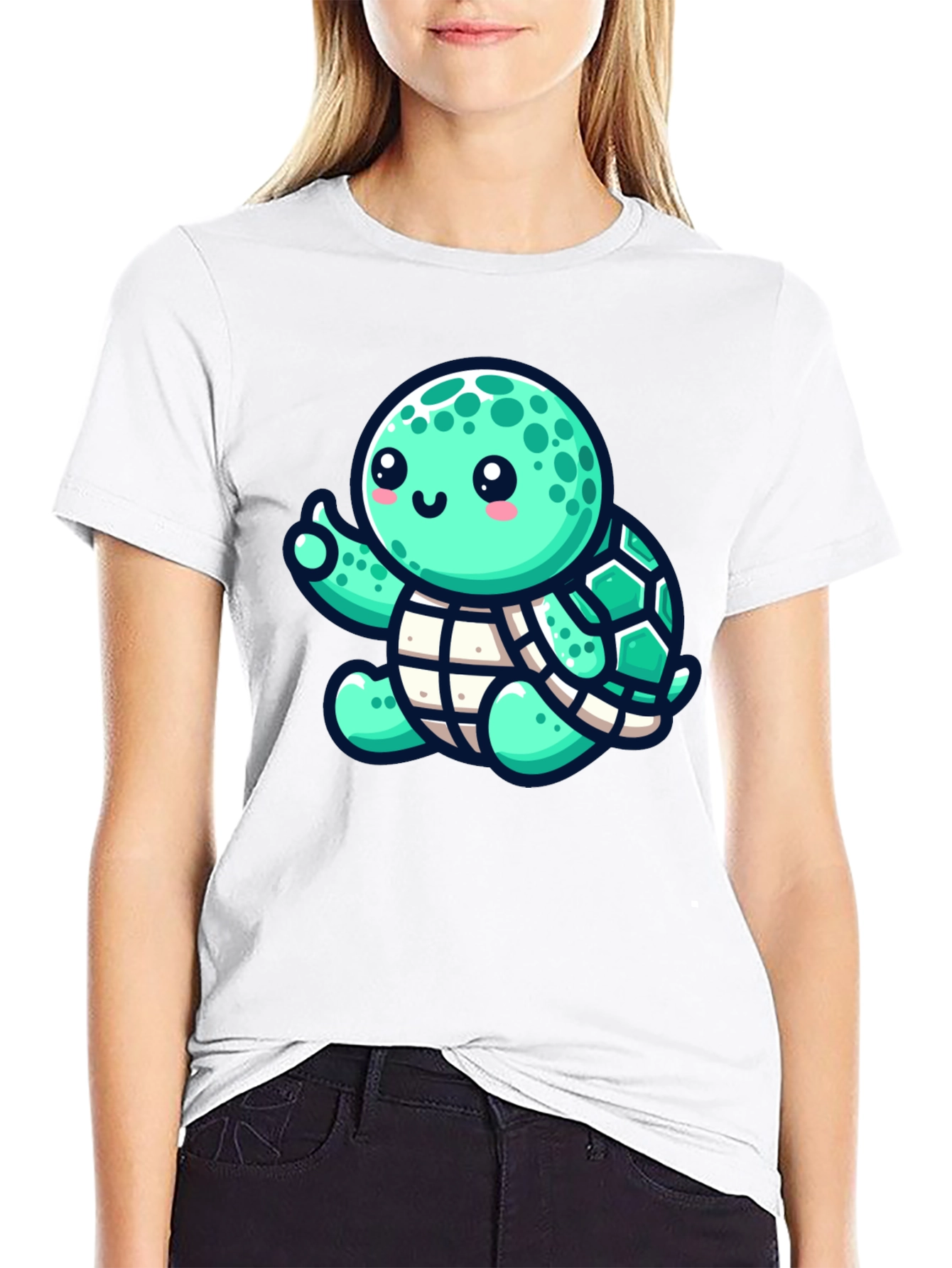 Cute Turtle Graphic Tee - Black Cotton T-Shirt