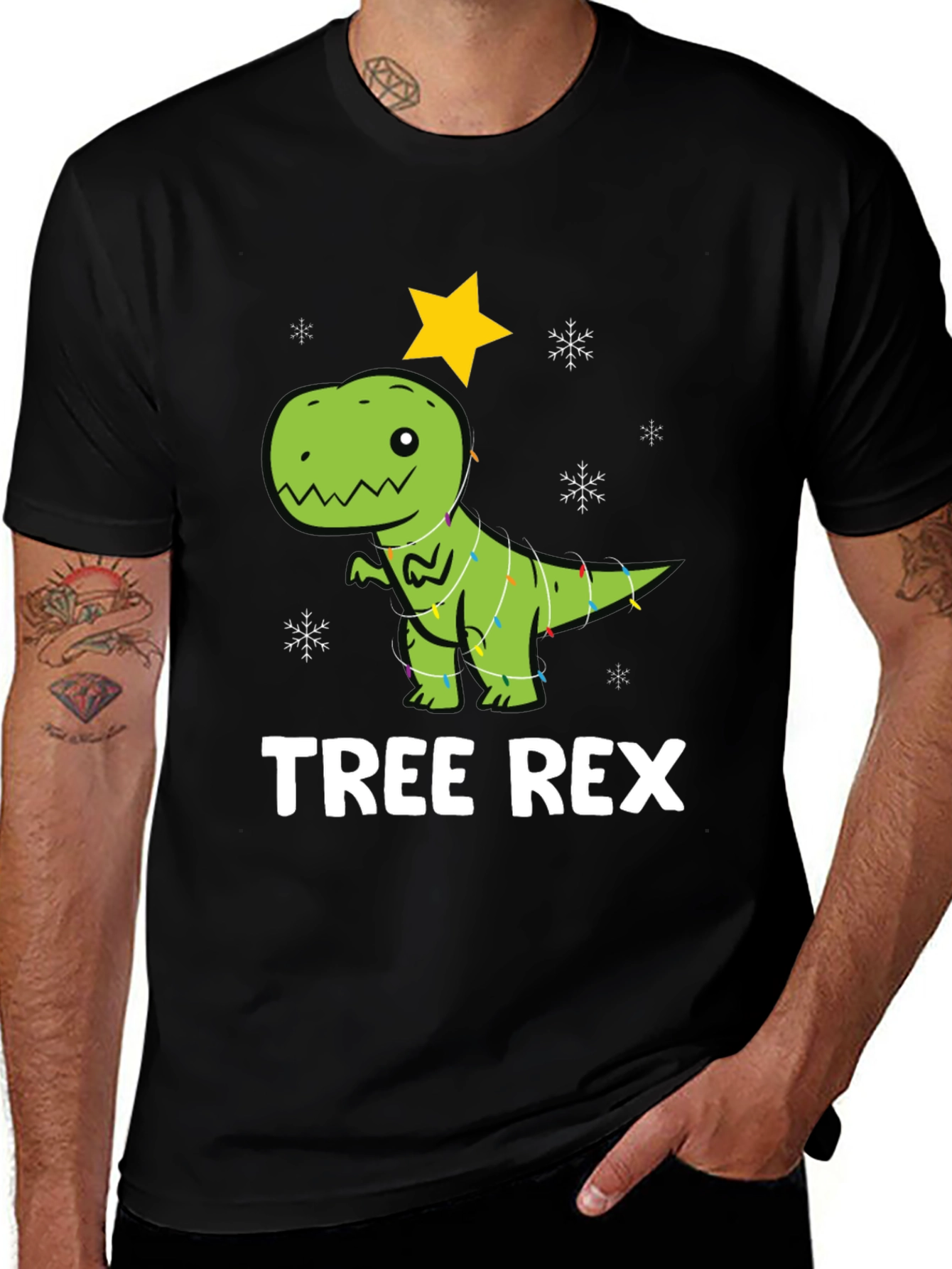 Festive Tree Rex Graphic T-Shirt - Holiday Dinosaur Tee