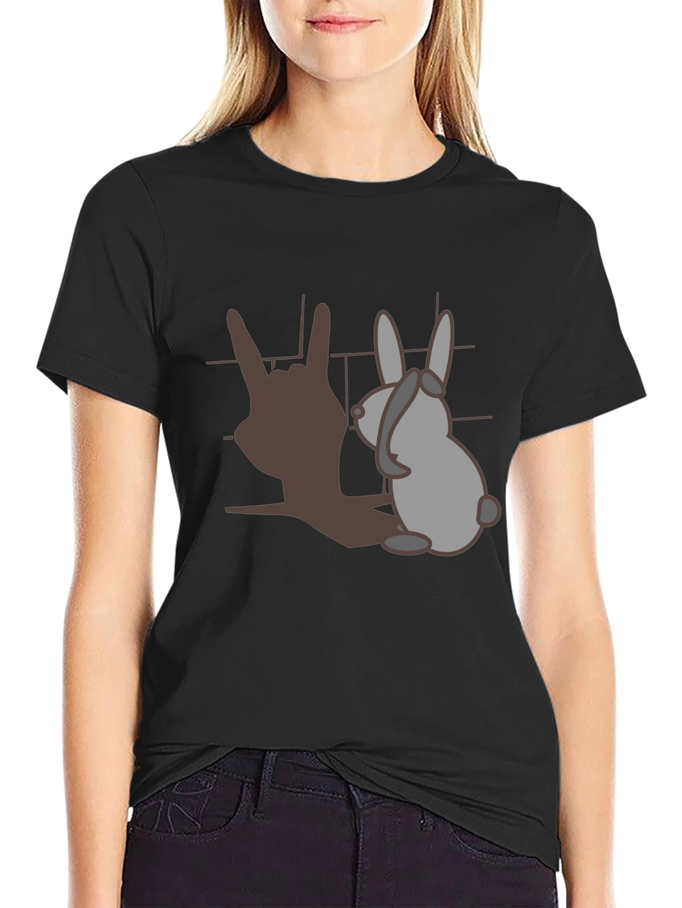 Rock On Bunny Graphic T-Shirt - Black