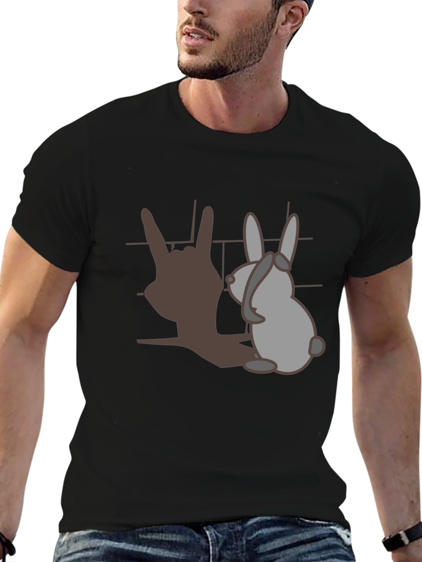 Rock On Bunny Graphic T-Shirt - Black