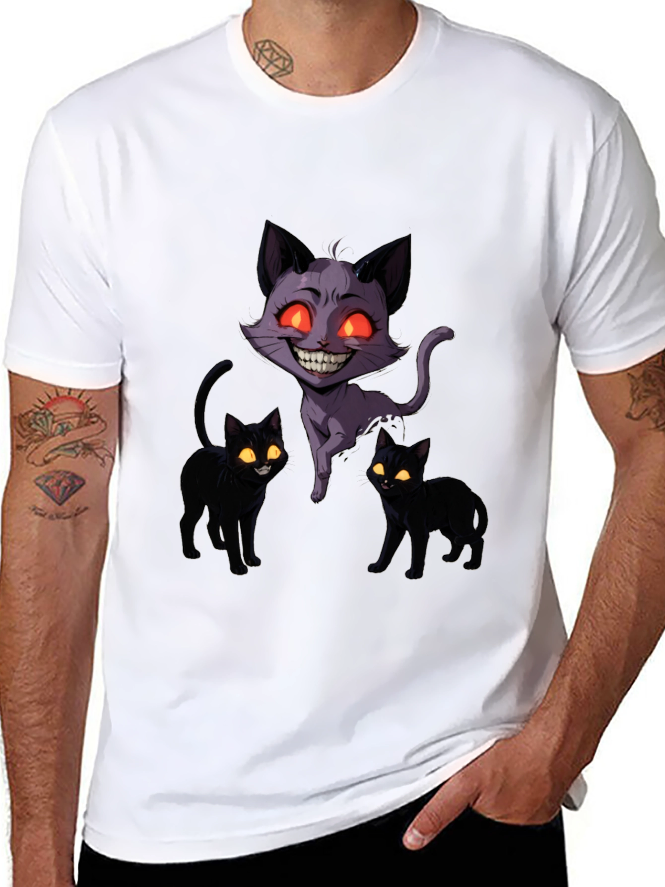 Creepy Cat Graphic Tee - Dark Humor Apparel