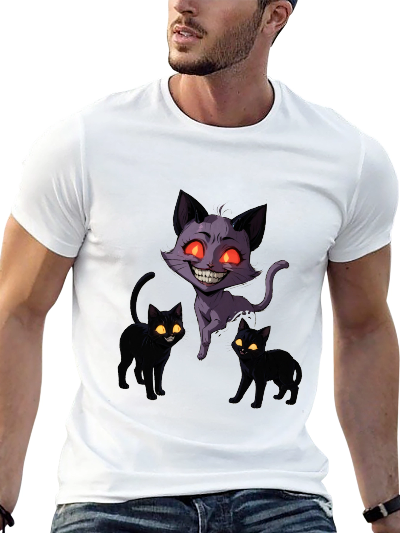 Creepy Cat Graphic Tee - Dark Humor Apparel