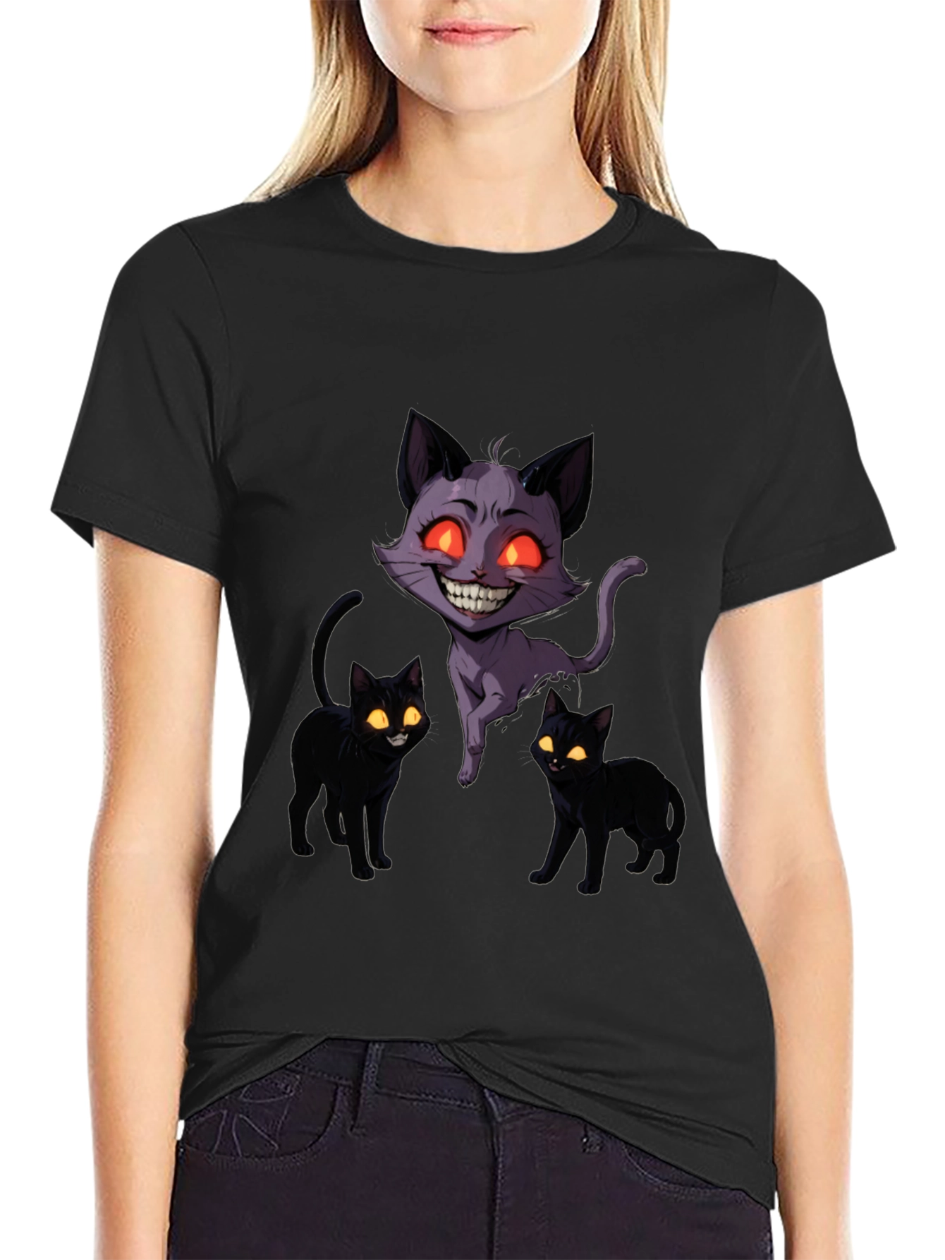 Creepy Cat Graphic Tee - Dark Humor Apparel
