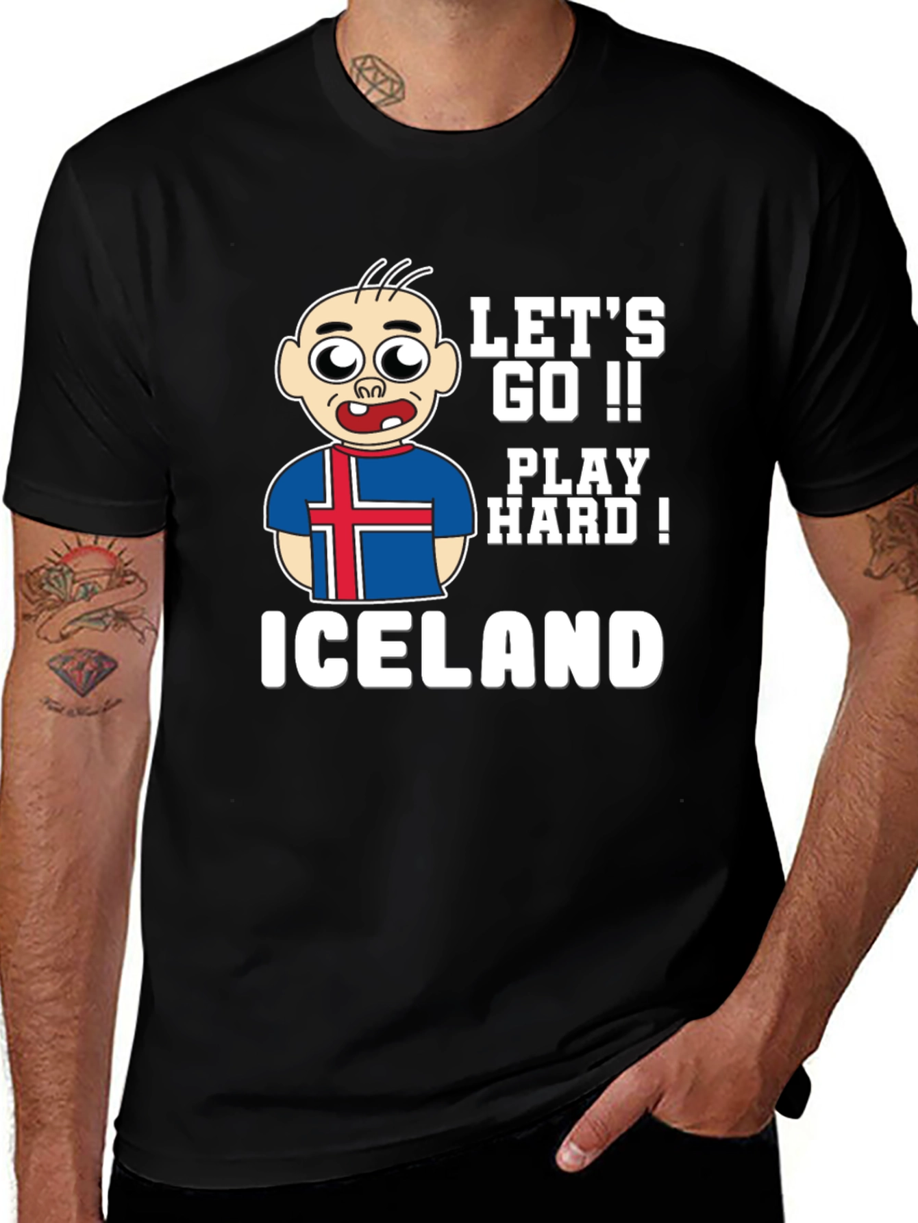 Lets Go Iceland Play Hard! Black Graphic Tee