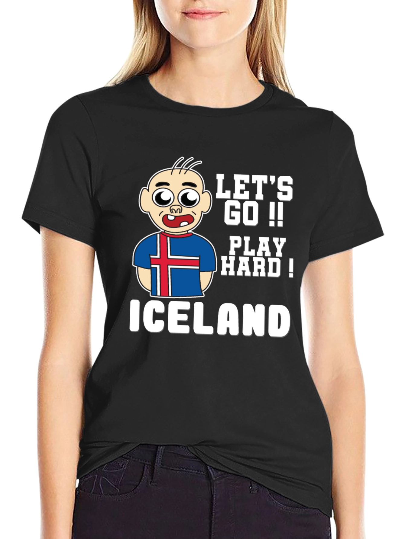 Lets Go Iceland Play Hard! Black Graphic Tee