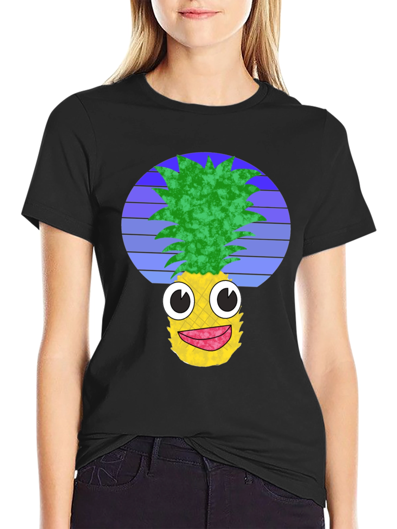 Funny Pineapple Graphic Tee - Black