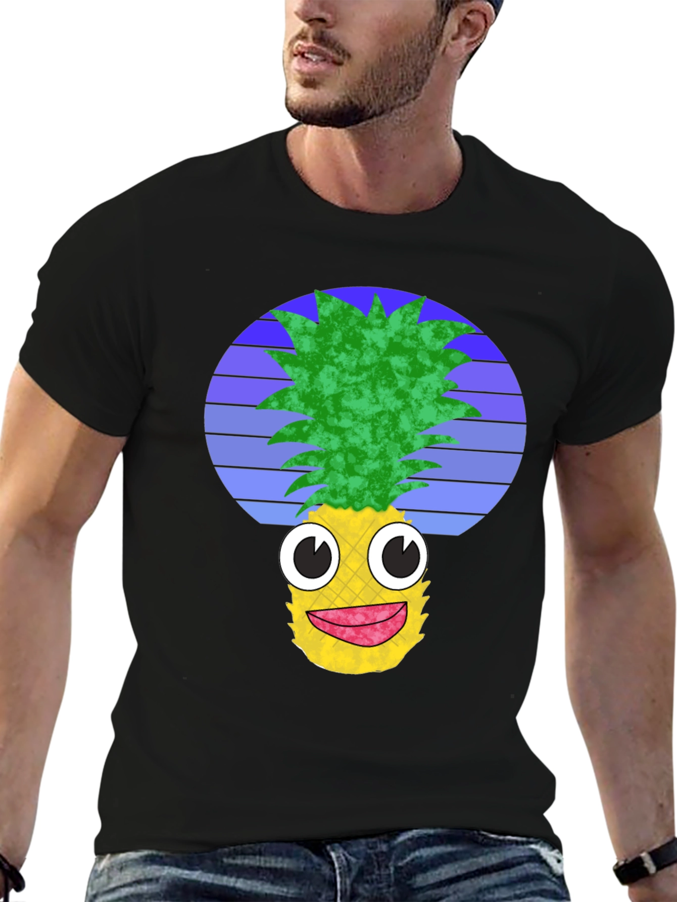 Funny Pineapple Graphic Tee - Black