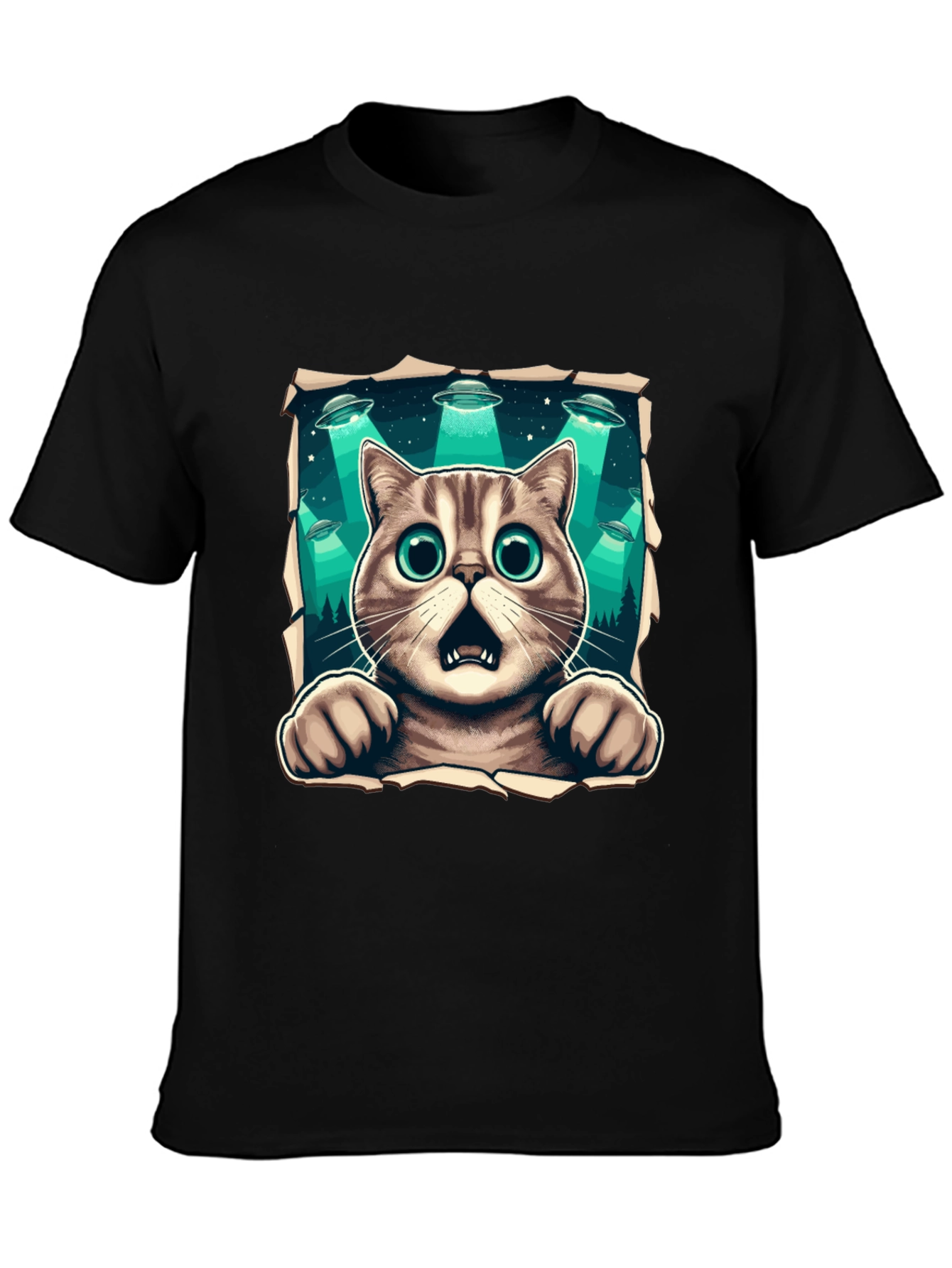 Alien Abduction Cat Graphic T-Shirt