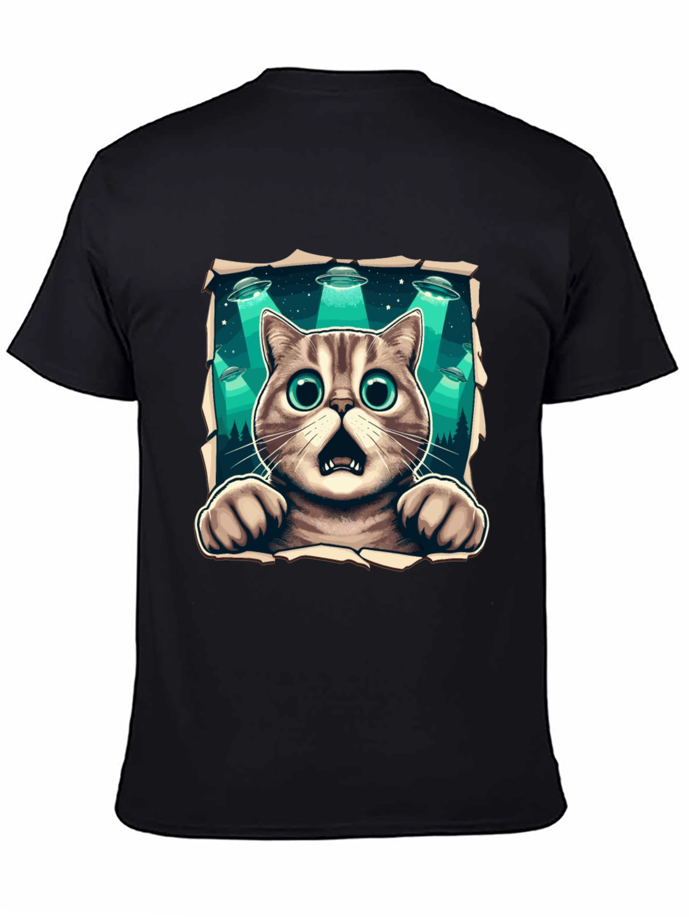Alien Abduction Cat Graphic T-Shirt