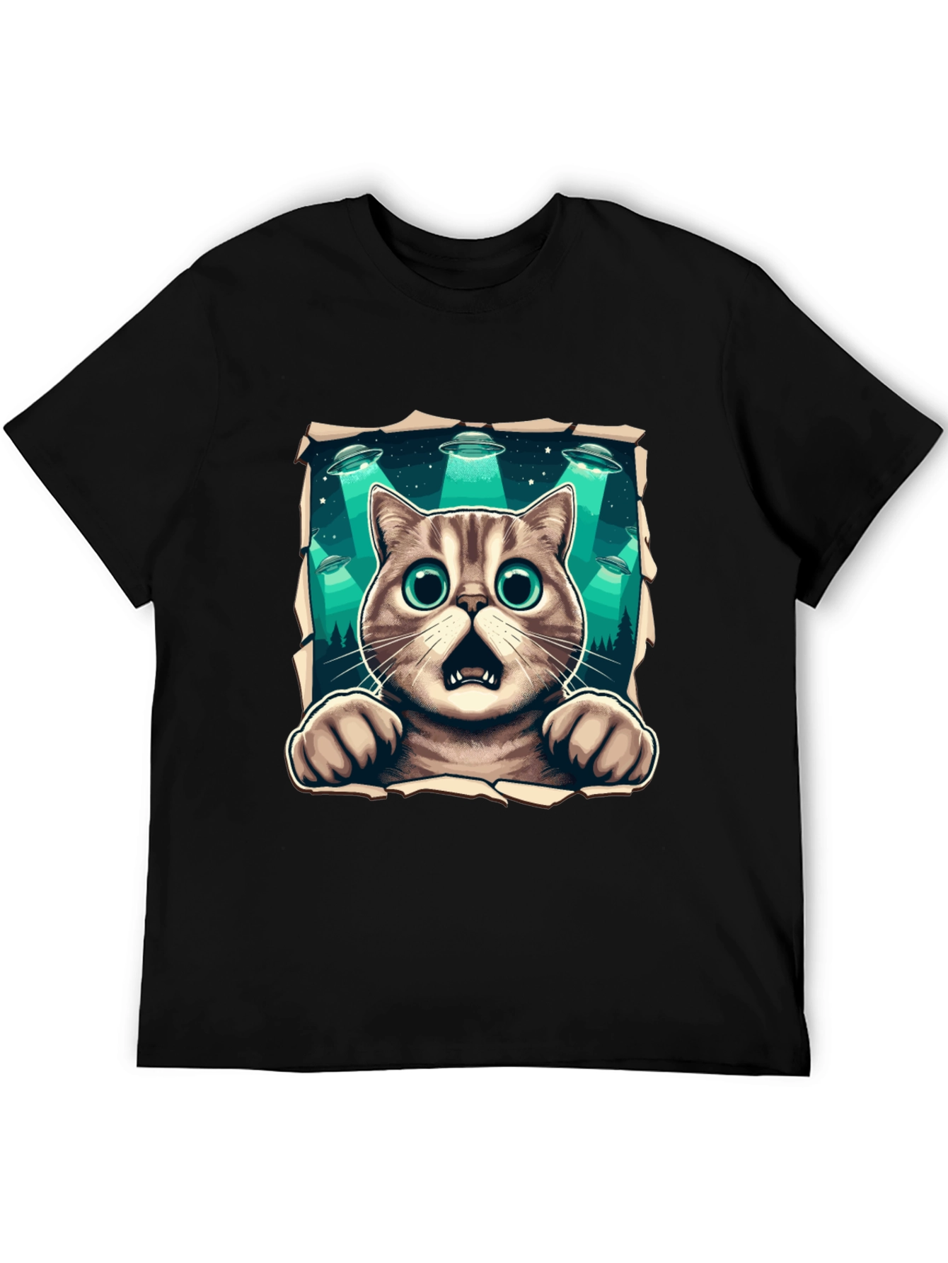 Alien Abduction Cat Graphic T-Shirt