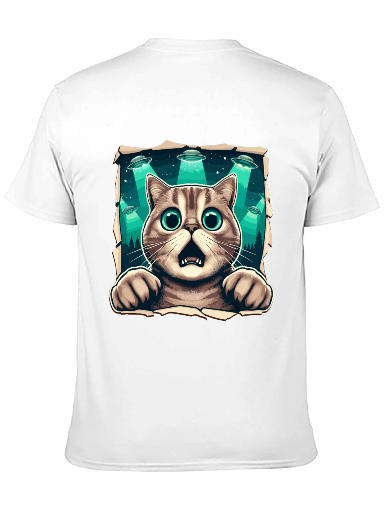 Alien Abduction Cat Graphic T-Shirt
