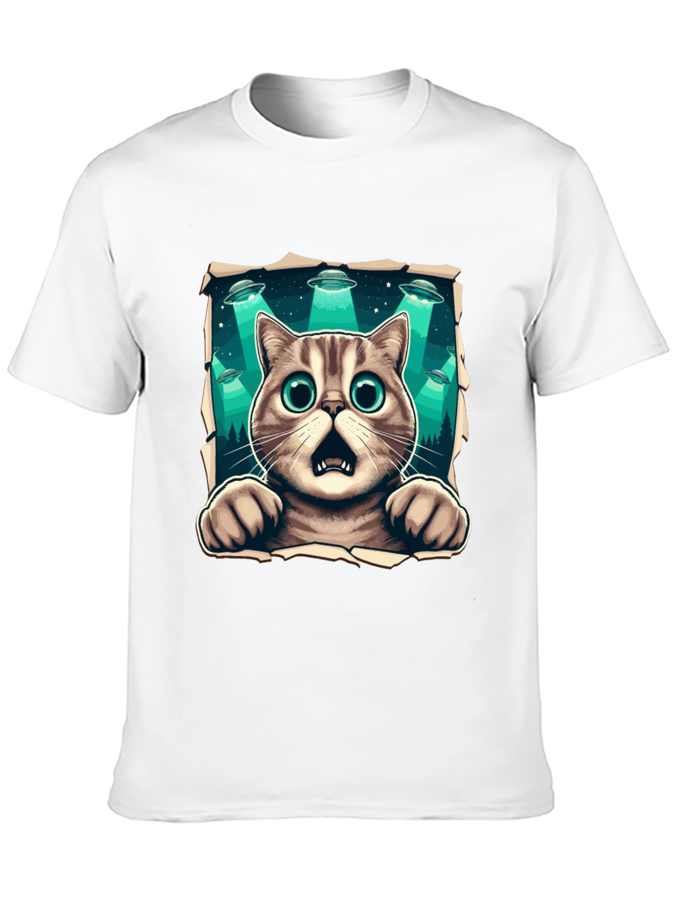 Alien Abduction Cat Graphic T-Shirt