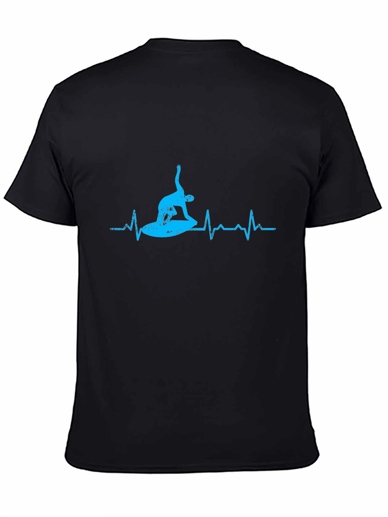 Surfing Heartbeat Graphic Tee - Black Cotton T-Shirt