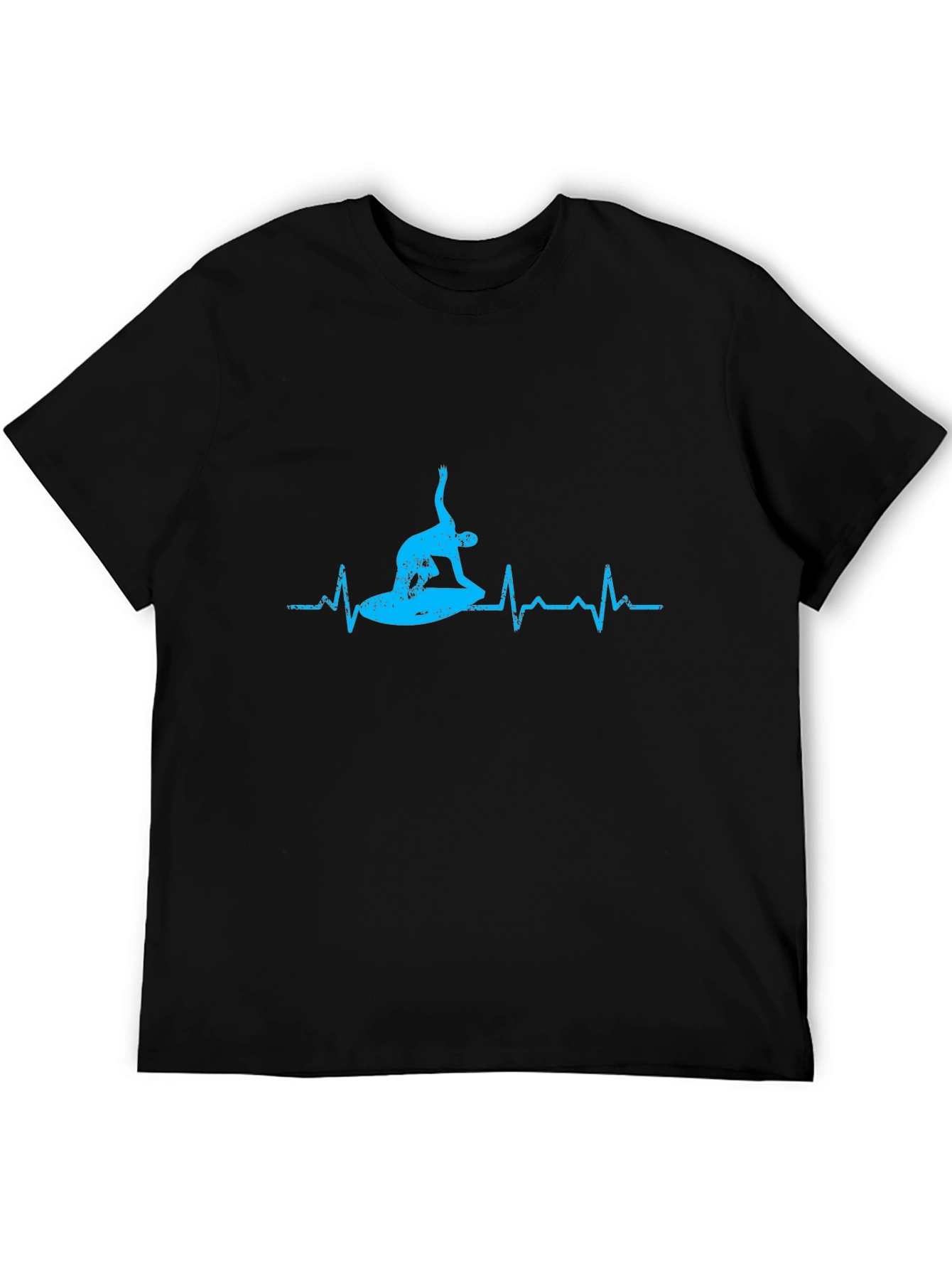 Surfing Heartbeat Graphic Tee - Black Cotton T-Shirt