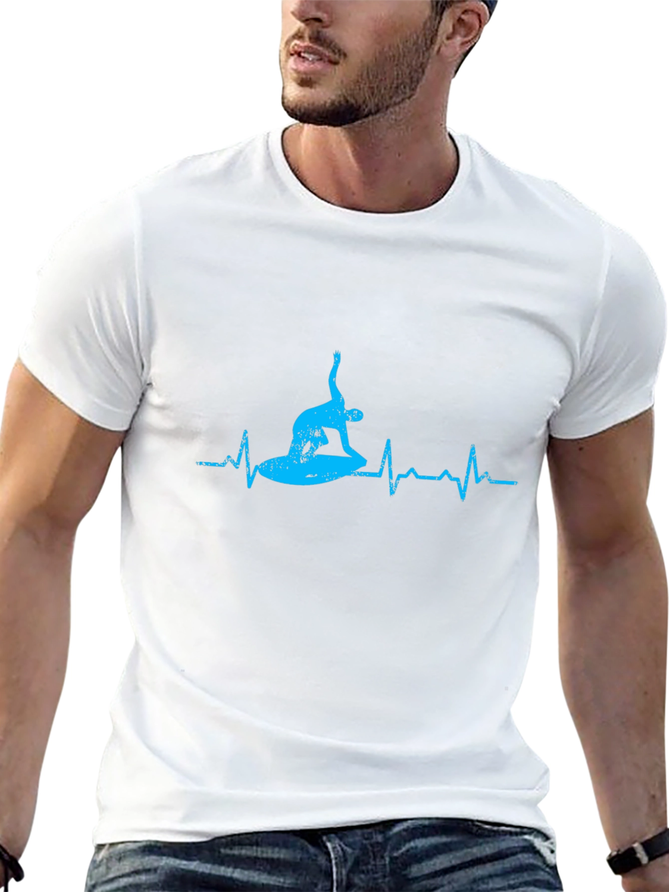 Surfing Heartbeat Graphic Tee - Black Cotton T-Shirt