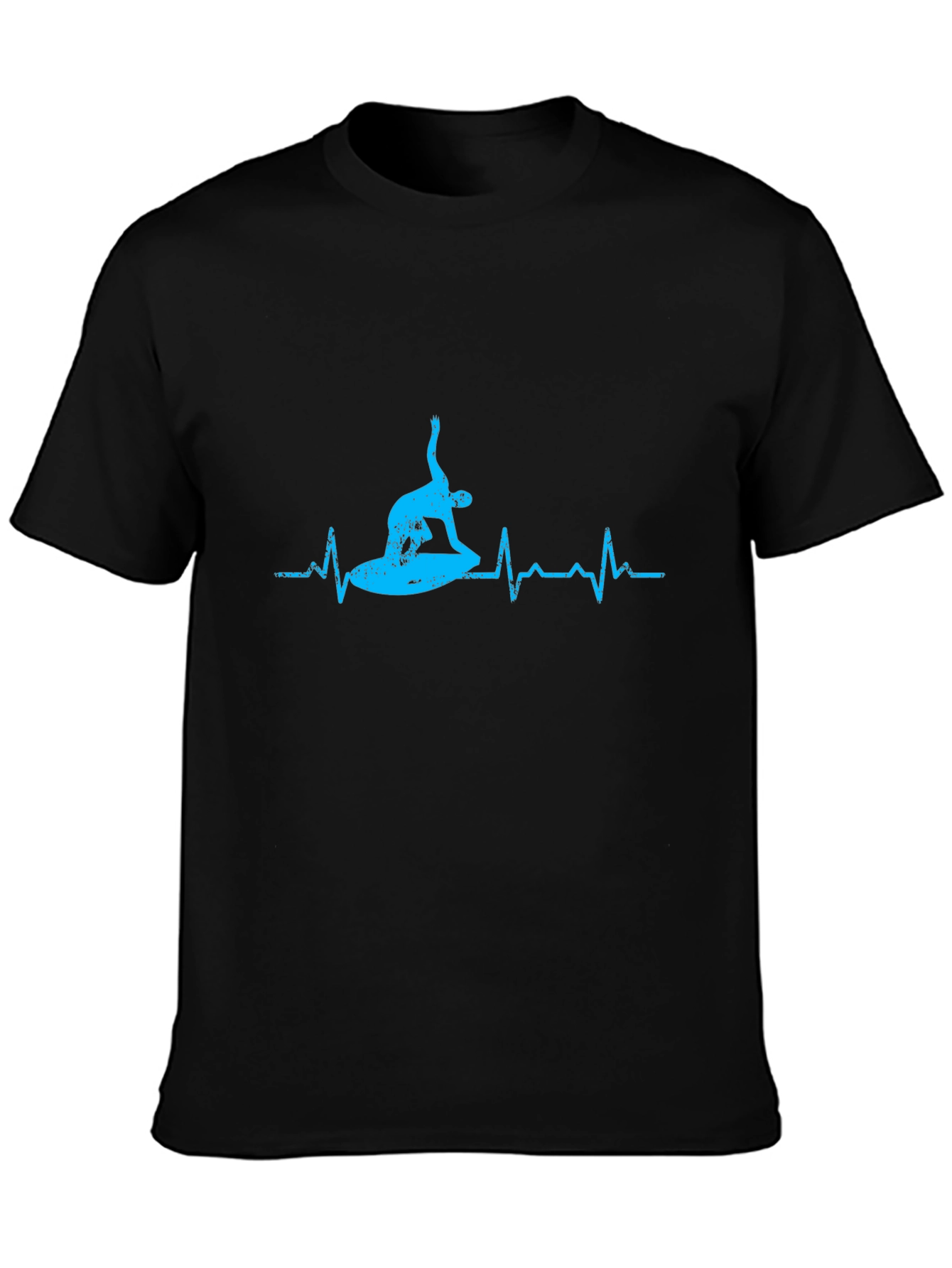 Surfing Heartbeat Graphic Tee - Black Cotton T-Shirt
