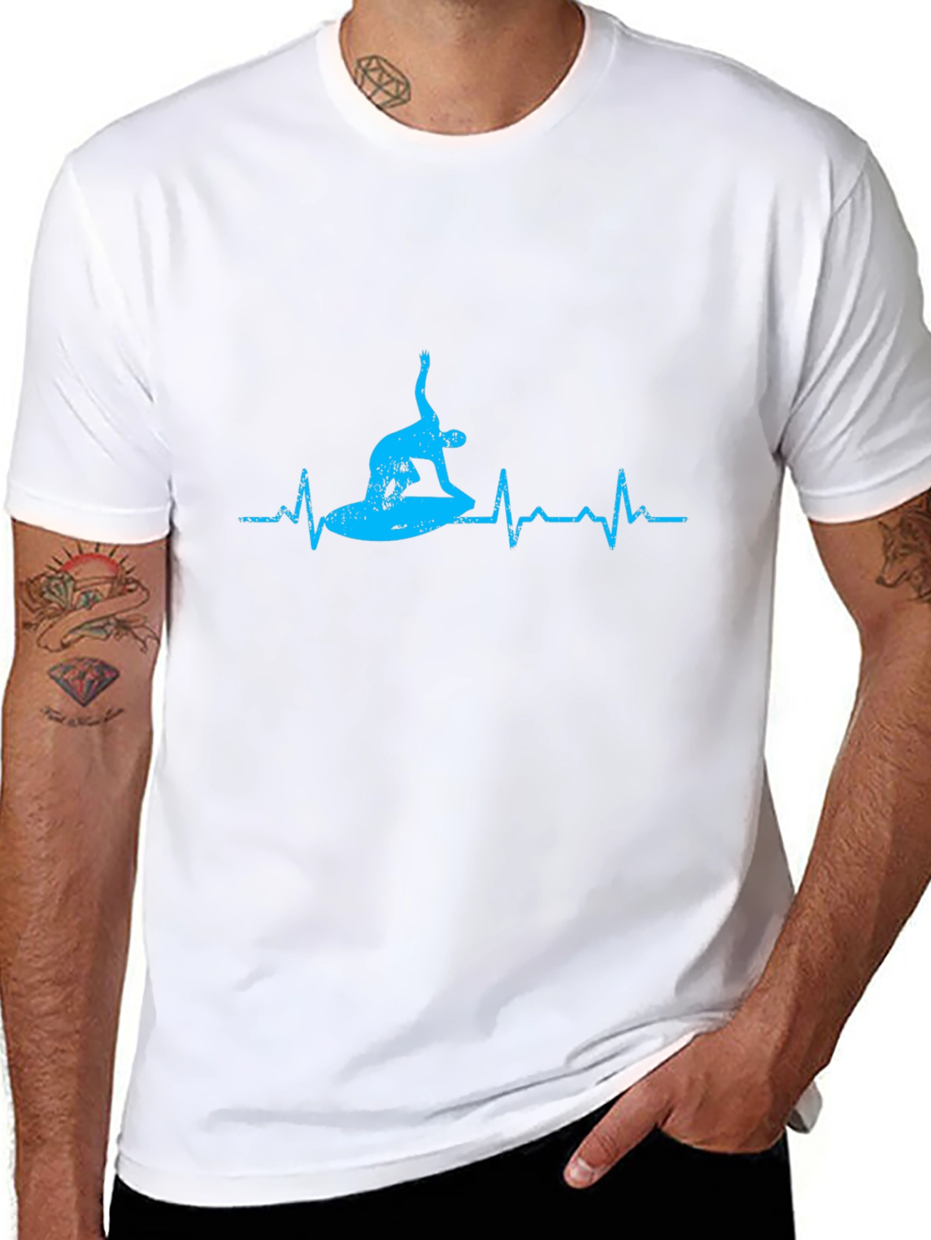 Surfing Heartbeat Graphic Tee - Black Cotton T-Shirt