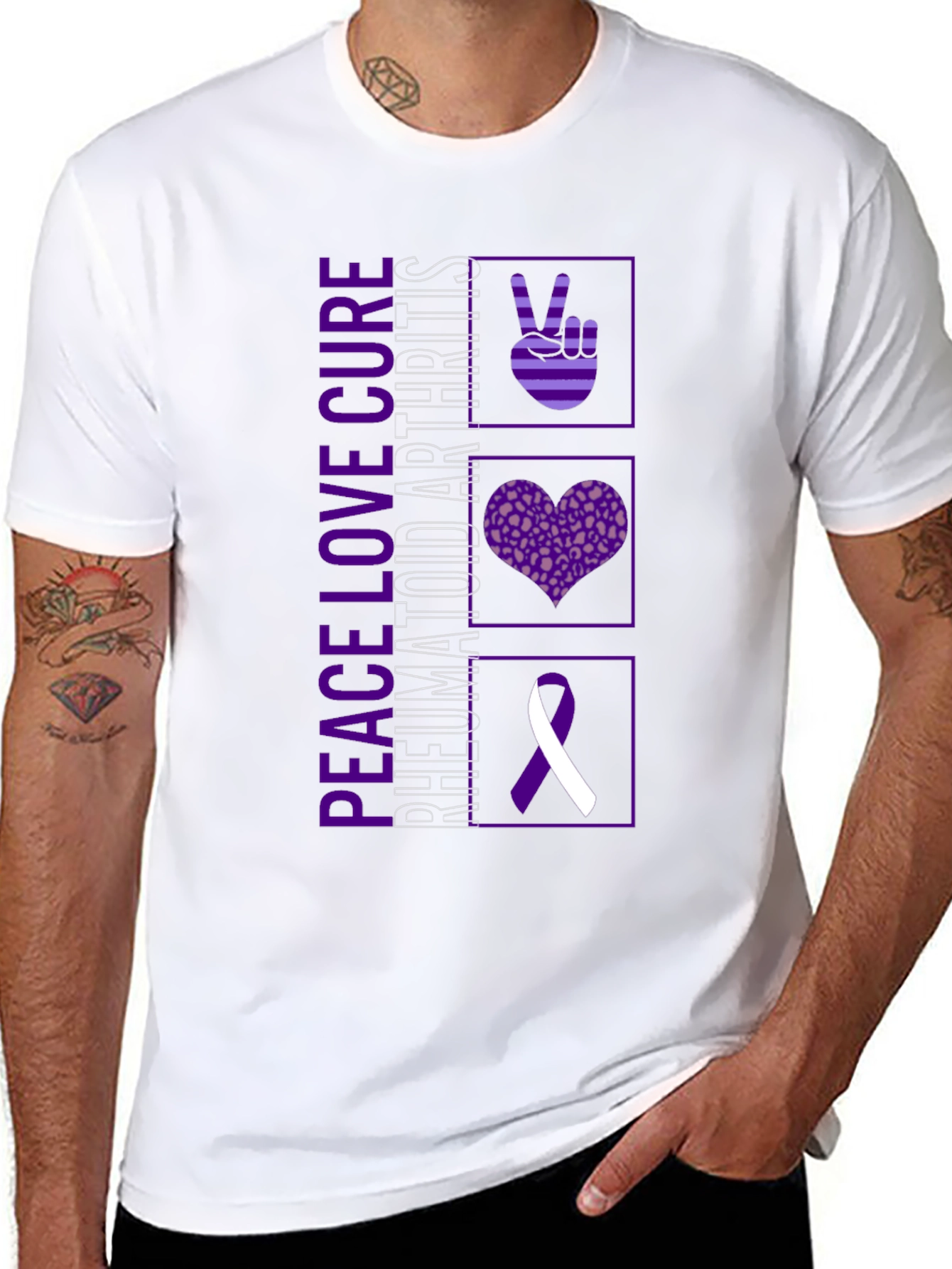 Peace Love Cure Rheumatoid Arthritis Awareness T-Shirt