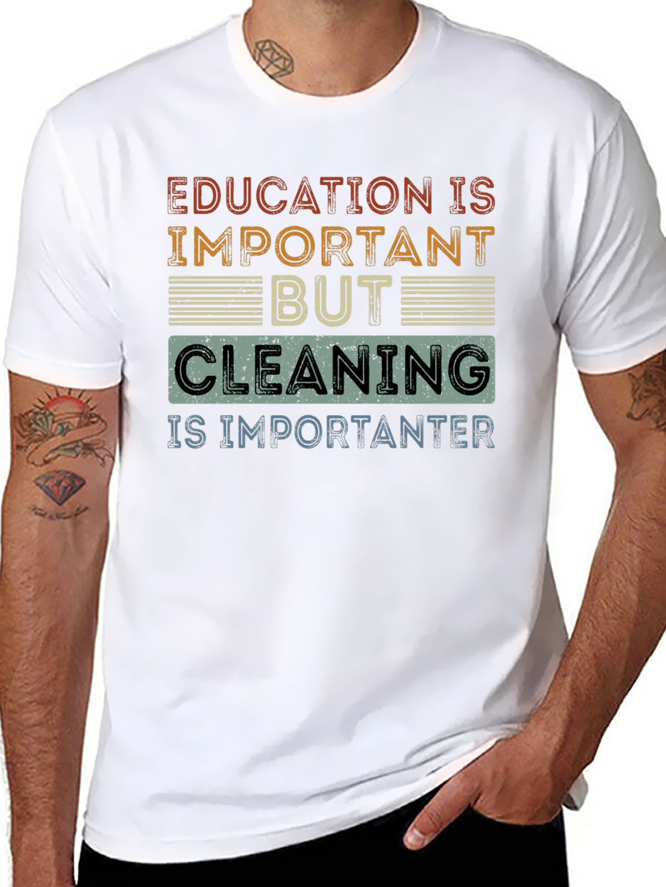 Education vs. Cleaning Funny T-Shirt