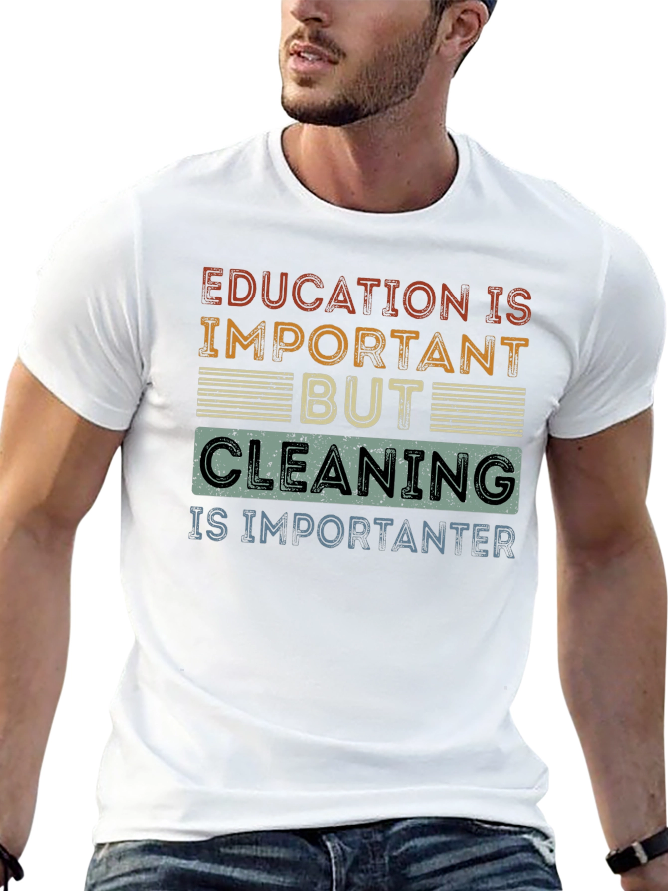 Education vs. Cleaning Funny T-Shirt