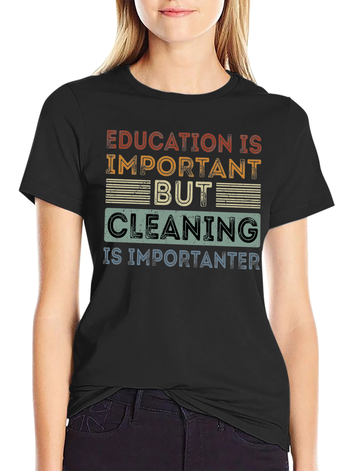 Education vs. Cleaning Funny T-Shirt