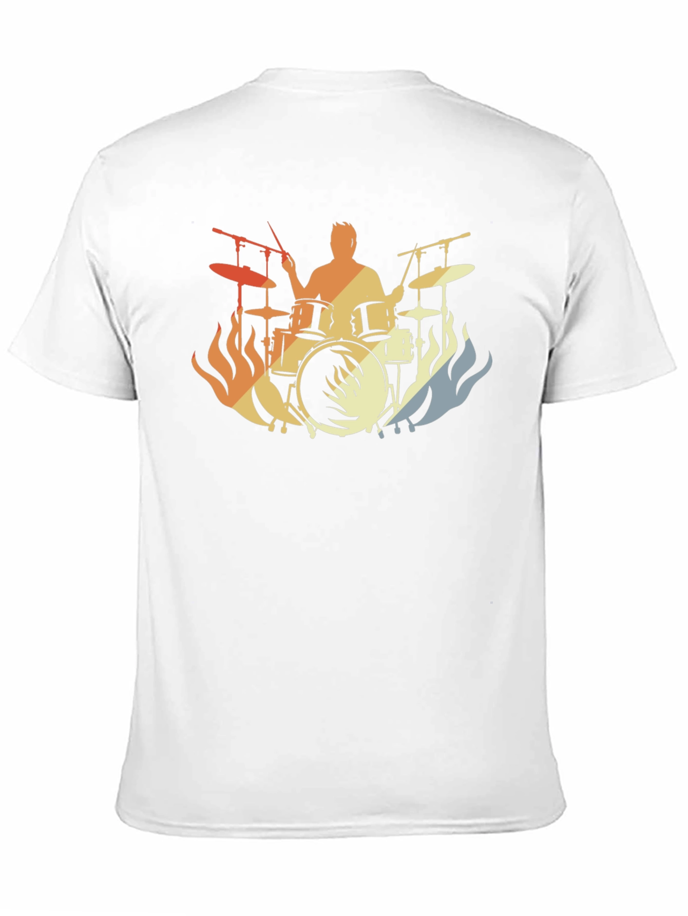 Drummer Fire Silhouette T-Shirt - Black Cotton Tee