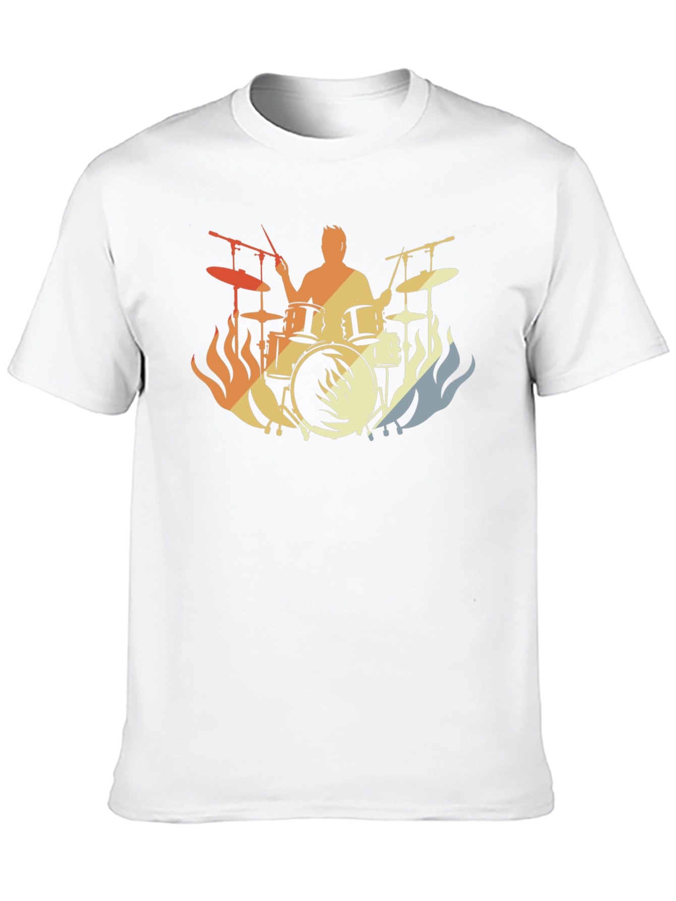 Drummer Fire Silhouette T-Shirt - Black Cotton Tee
