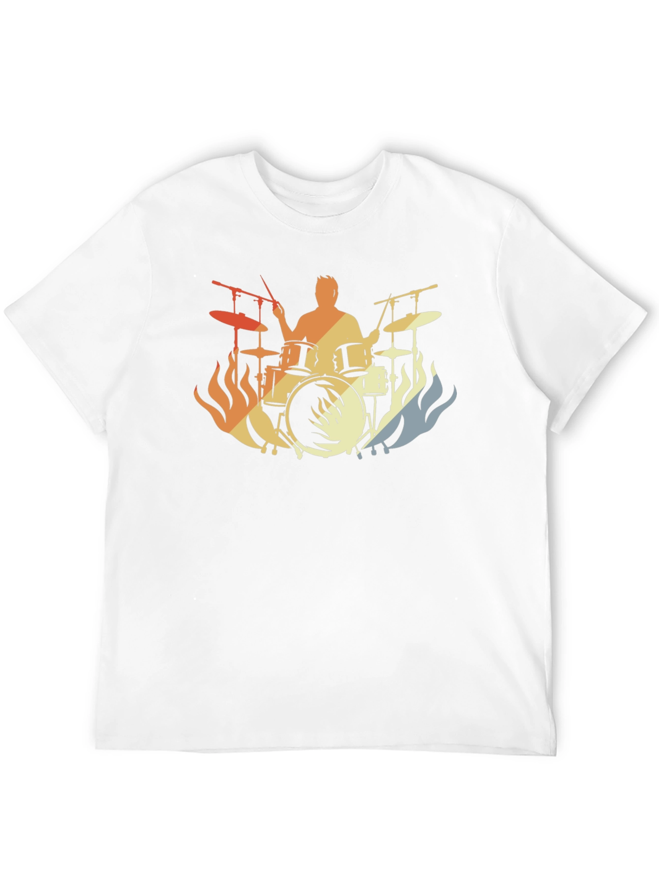 Drummer Fire Silhouette T-Shirt - Black Cotton Tee