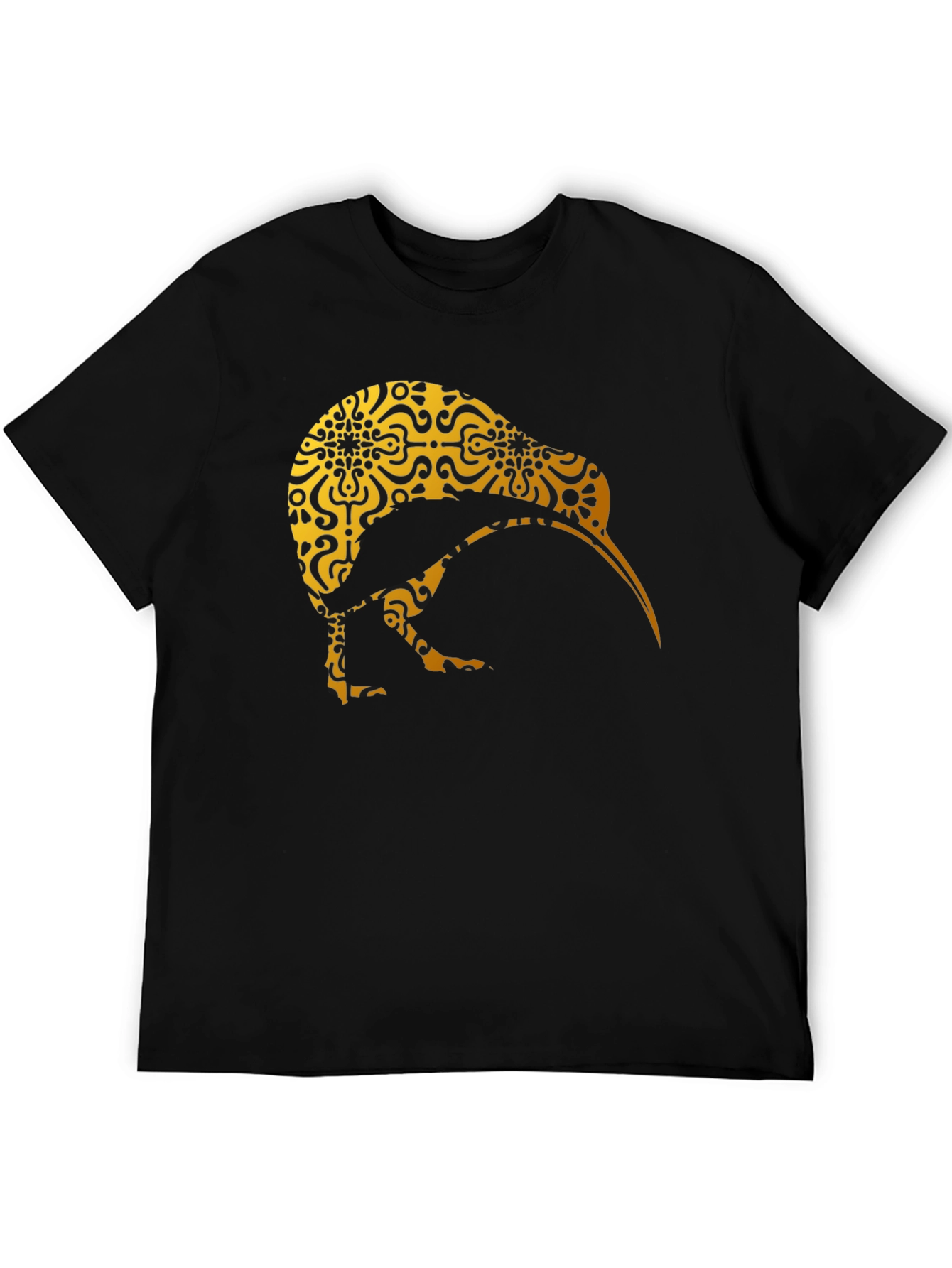 Kiwi Bird Patterned T-Shirt - Unique Gold Design