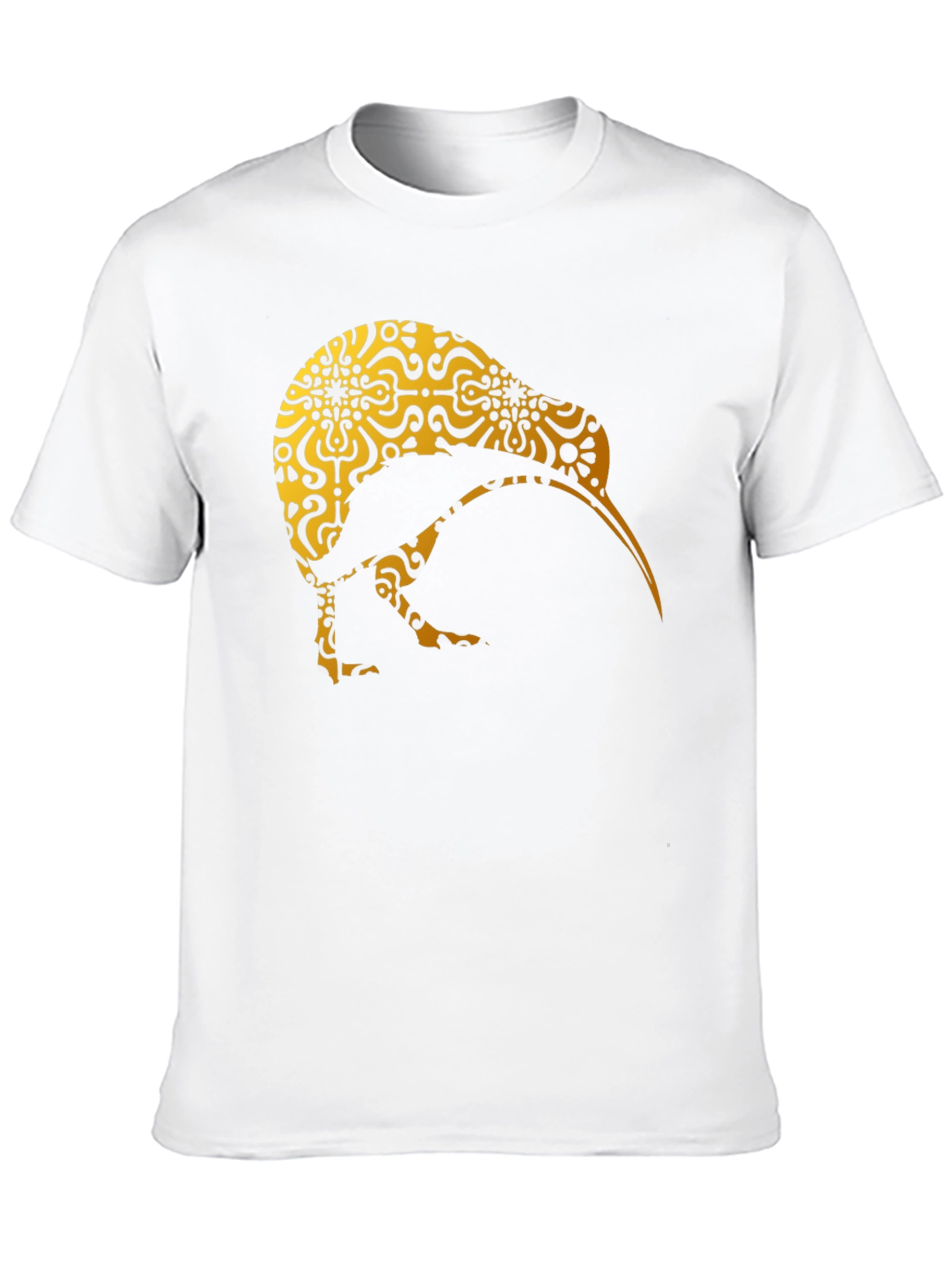 Kiwi Bird Patterned T-Shirt - Unique Gold Design