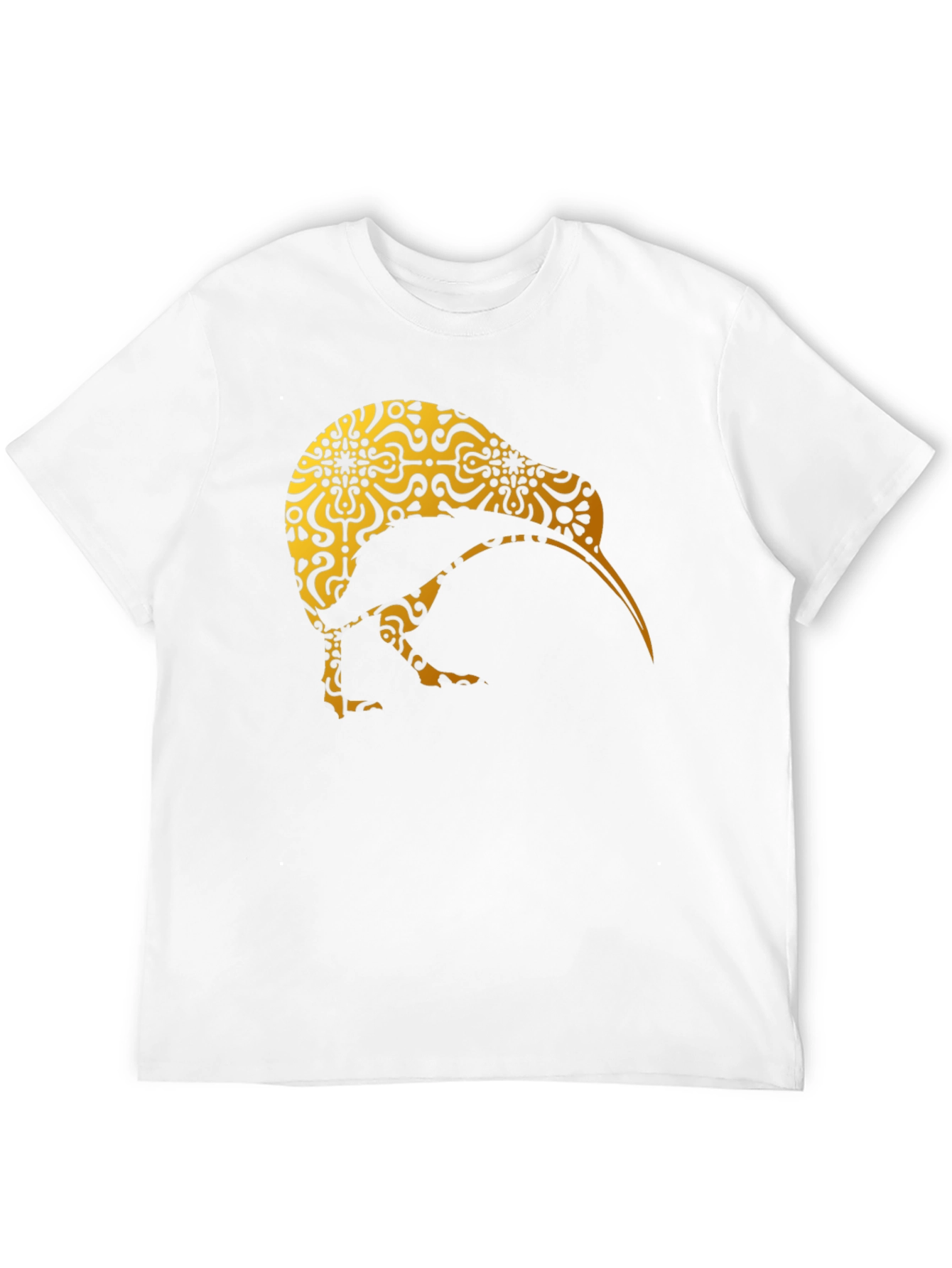 Kiwi Bird Patterned T-Shirt - Unique Gold Design