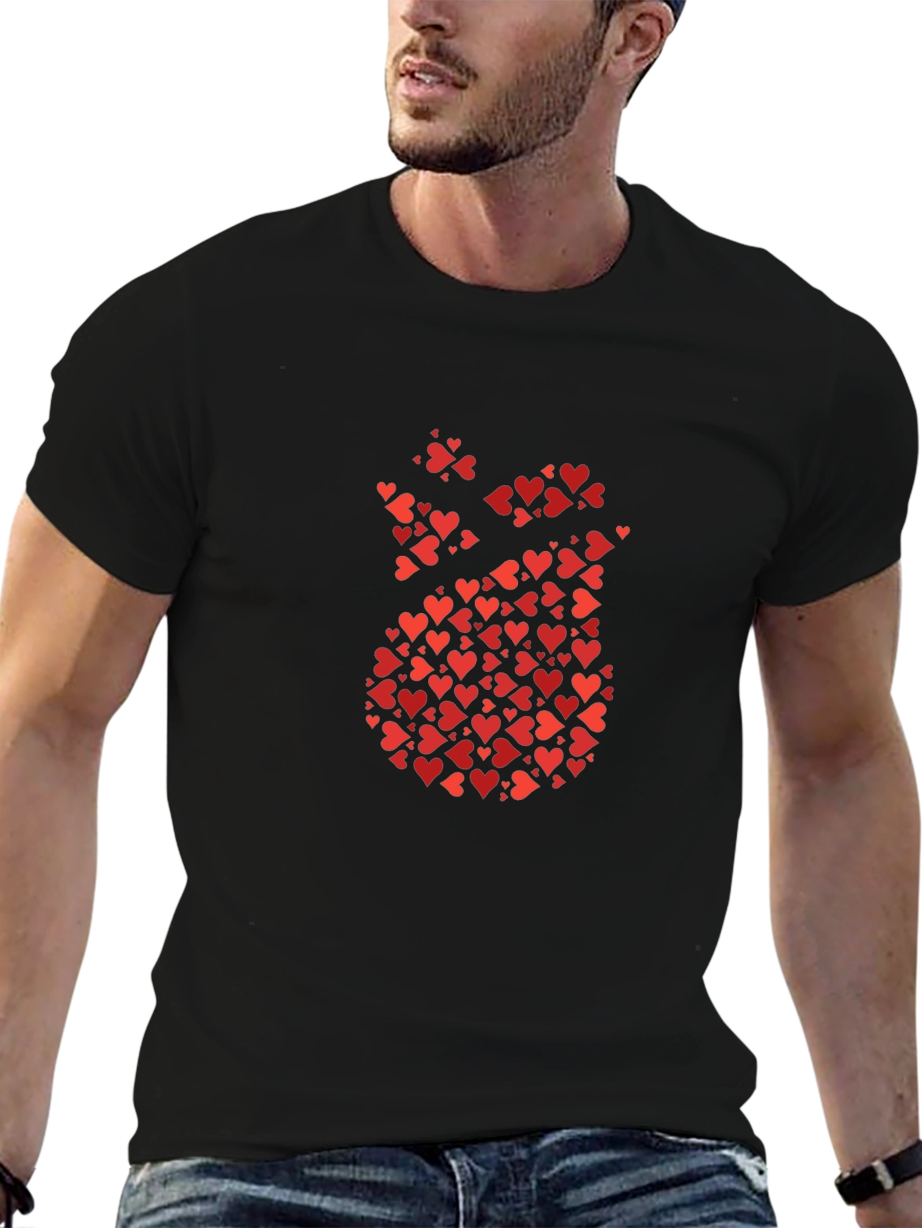 Heart Pattern Graphic Tee - Mens Black T-Shirt