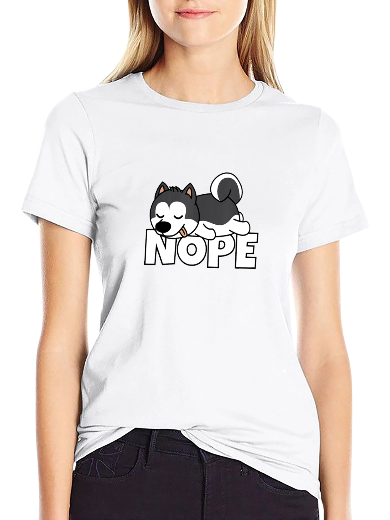 Nope Dog Graphic T-Shirt - Black