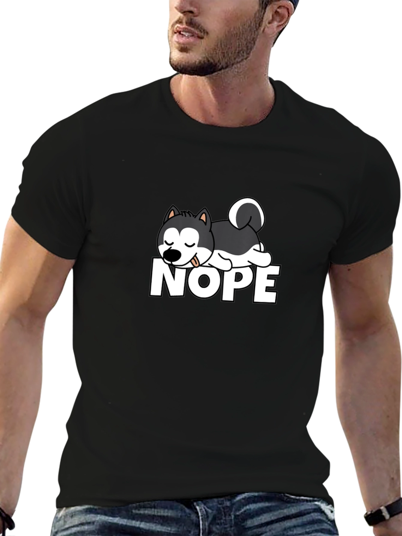 Nope Dog Graphic T-Shirt - Black