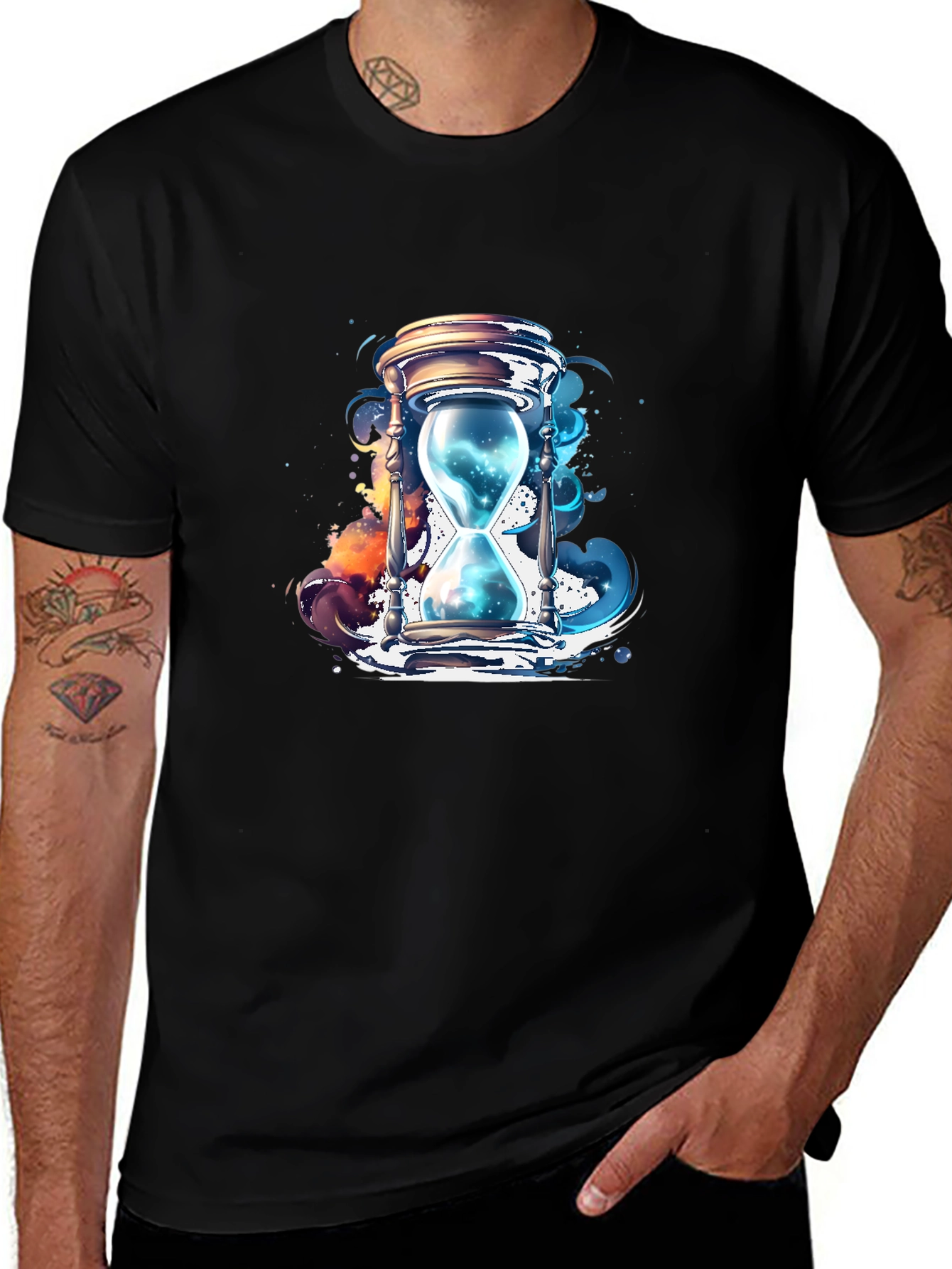 Mens Black T-Shirt with Hourglass Graphic Design