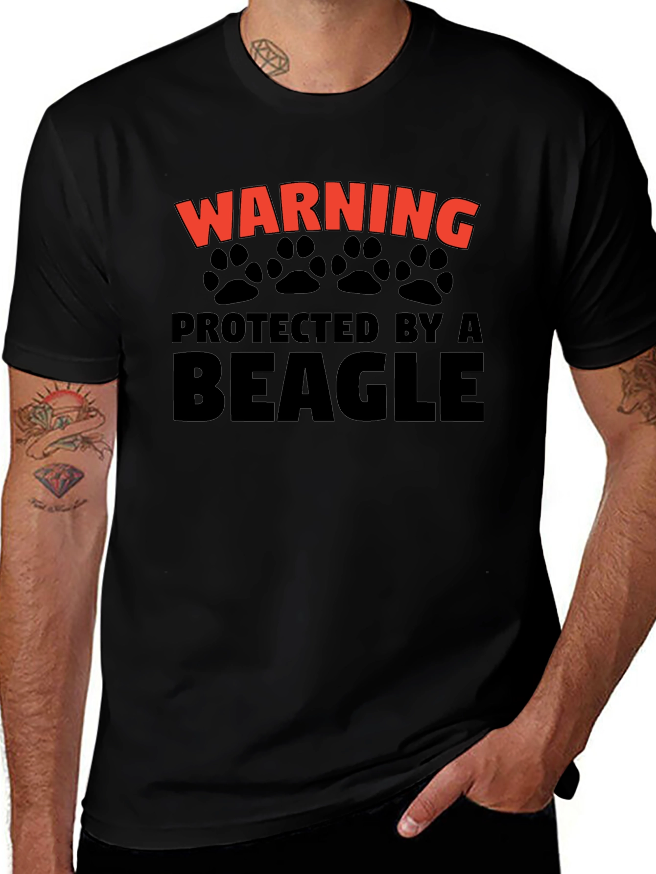 Warning Protected by A Beagle Black T-Shirt