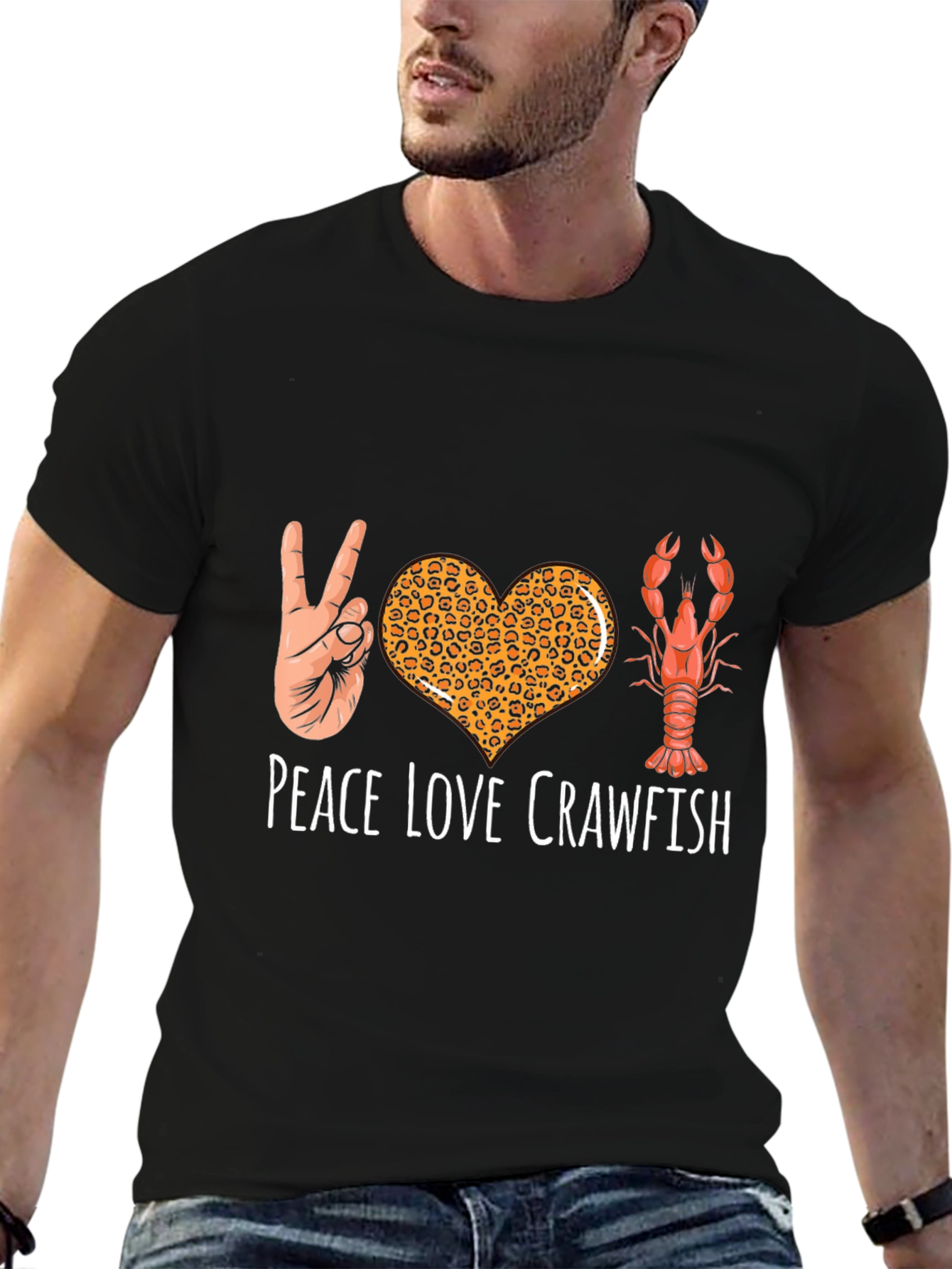 Peace Love Crawfish T-Shirt Funny Cajun Louisiana Shrimp Tee