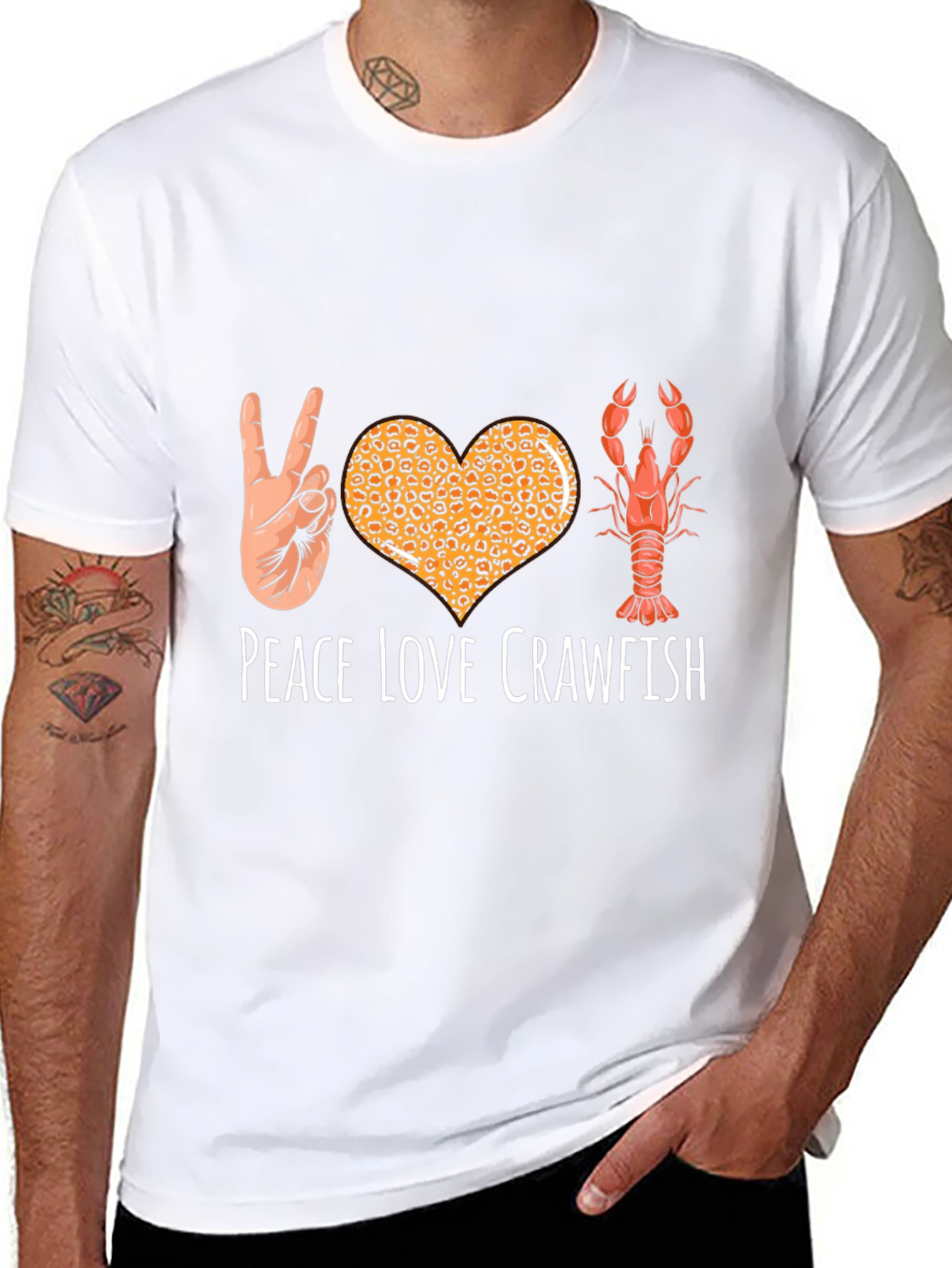 Peace Love Crawfish T-Shirt Funny Cajun Louisiana Shrimp Tee