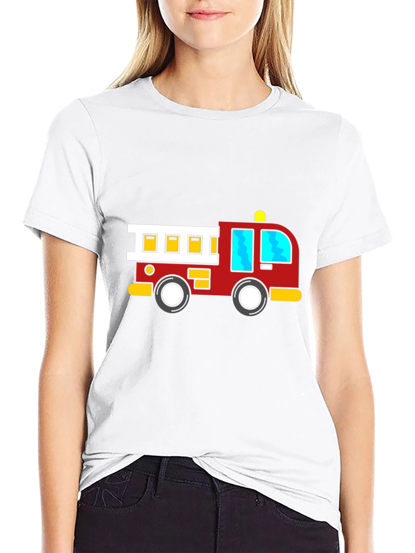 Cartoon Firetruck Black T-Shirt