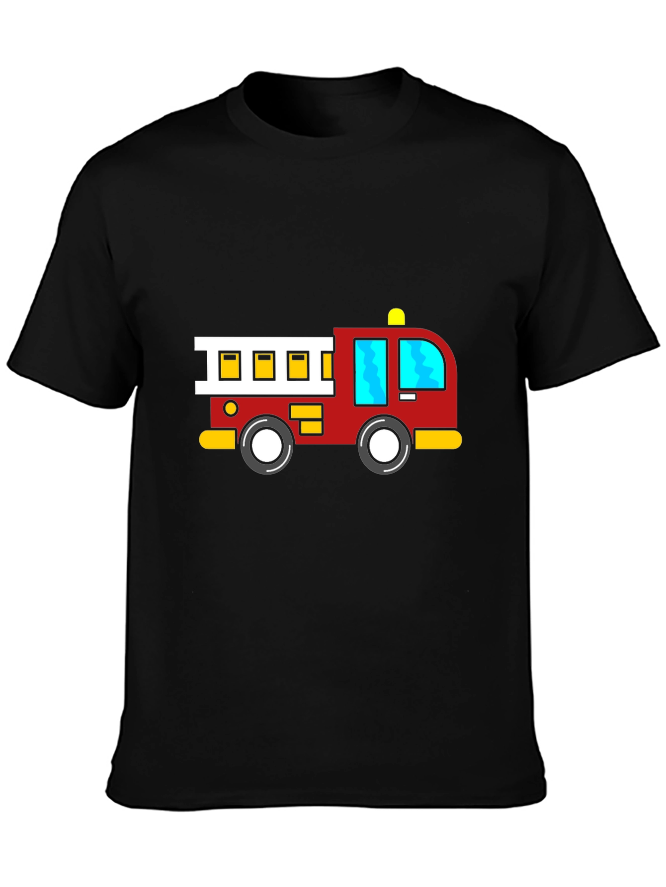 Cartoon Firetruck Black T-Shirt