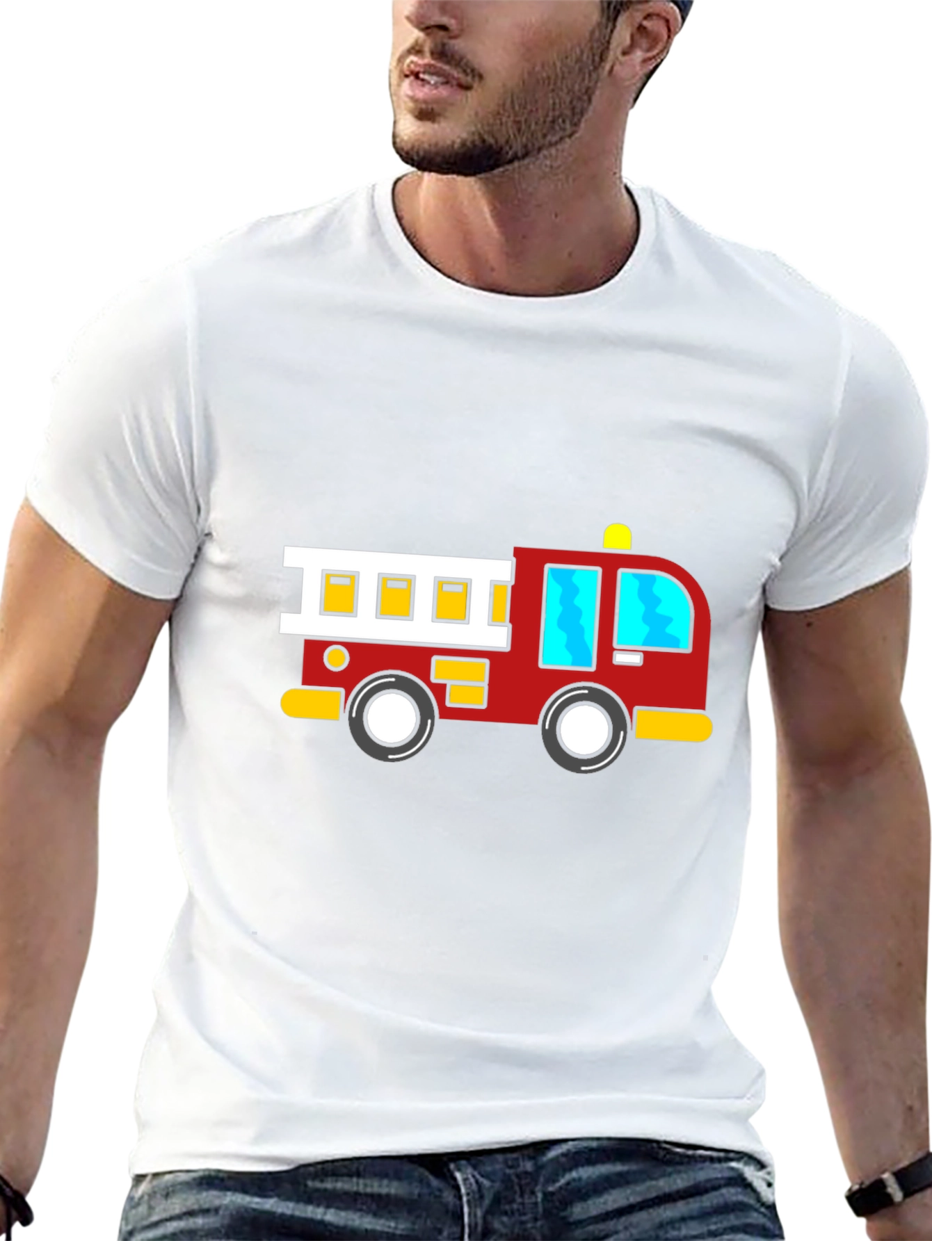 Cartoon Firetruck Black T-Shirt