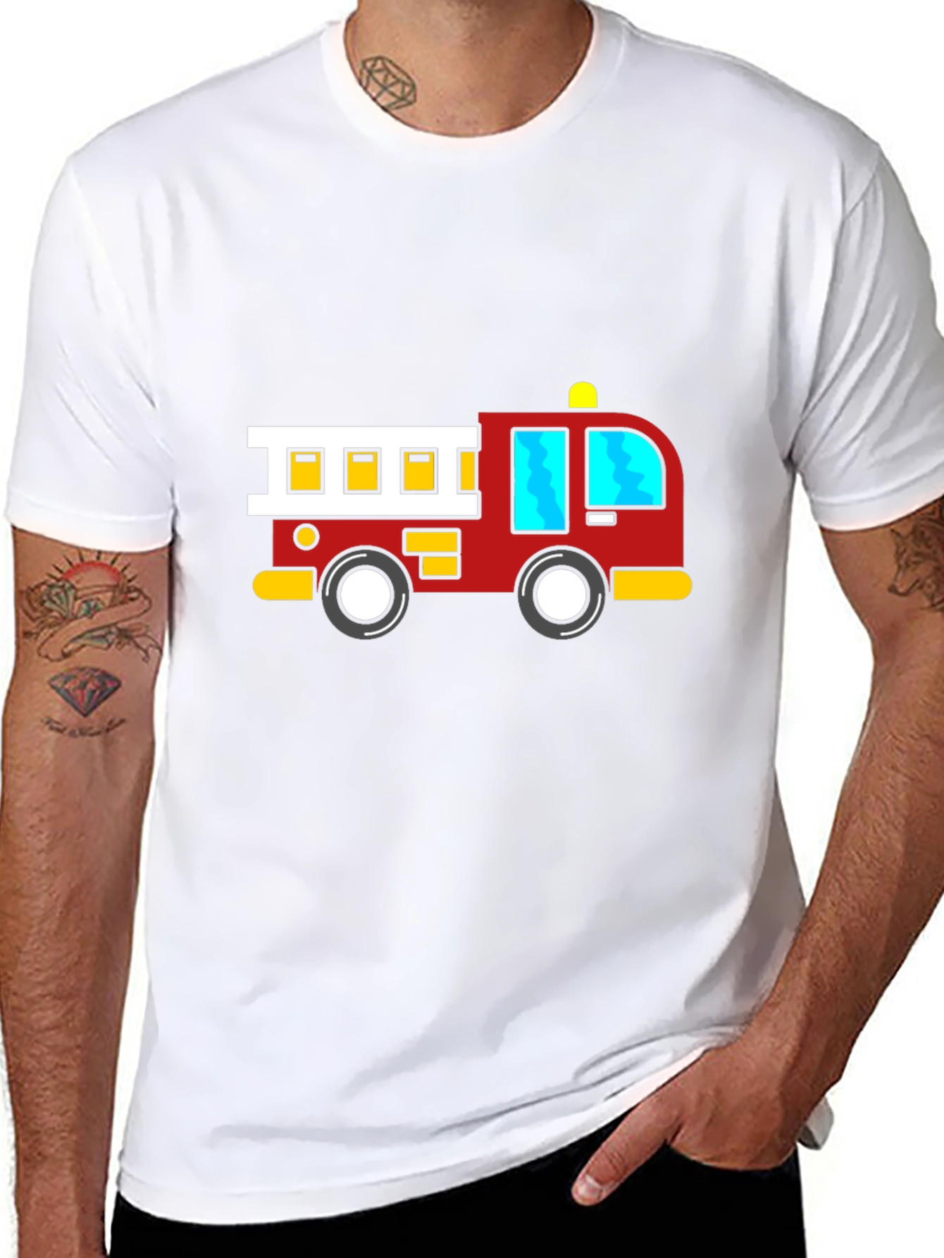 Cartoon Firetruck Black T-Shirt
