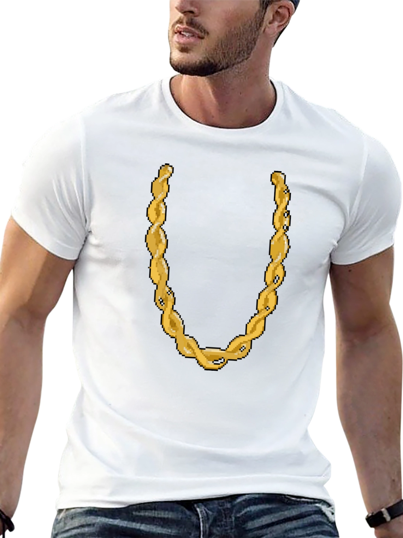 Pixelated Gold Chain Graphic Tee - Black